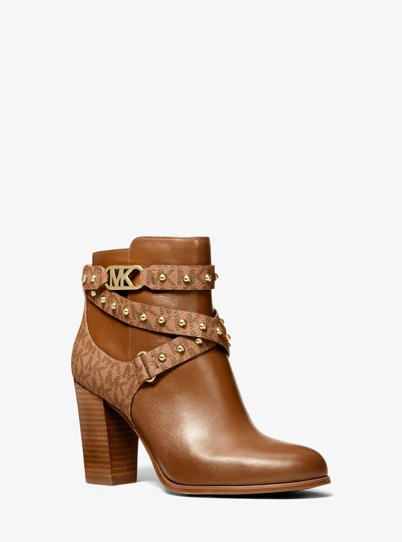 MICHAEL Michael Kors Kincaid Faux Leather And Studded Logo Ankle Boot ...