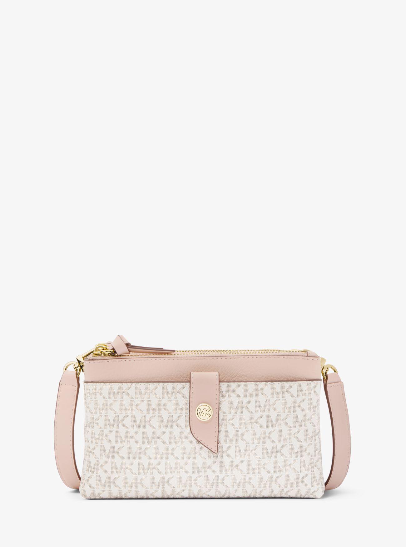 Michael Kors Leather Medium Logo Doublezip Crossbody Bag in Pink Lyst