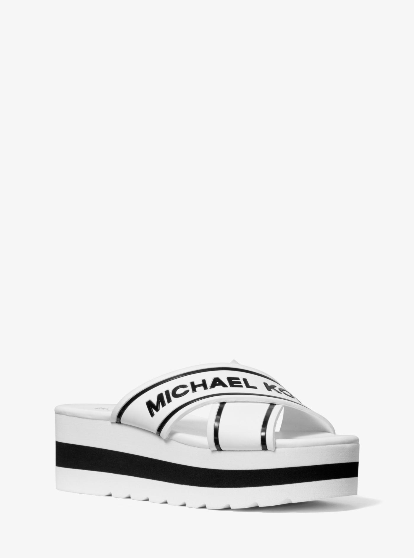 Michael Kors Rubber Demi Logo Tape Slide Sandal in White - Lyst