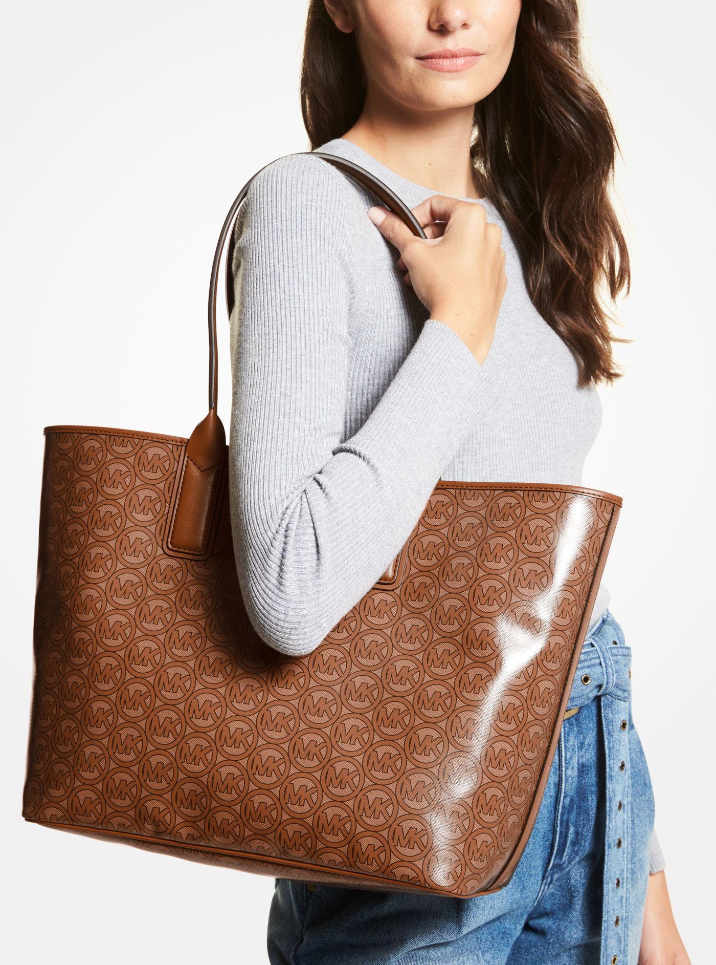 Michael Kors Jodie Large Logo Jacquard Tote Bag in Brown | Lyst