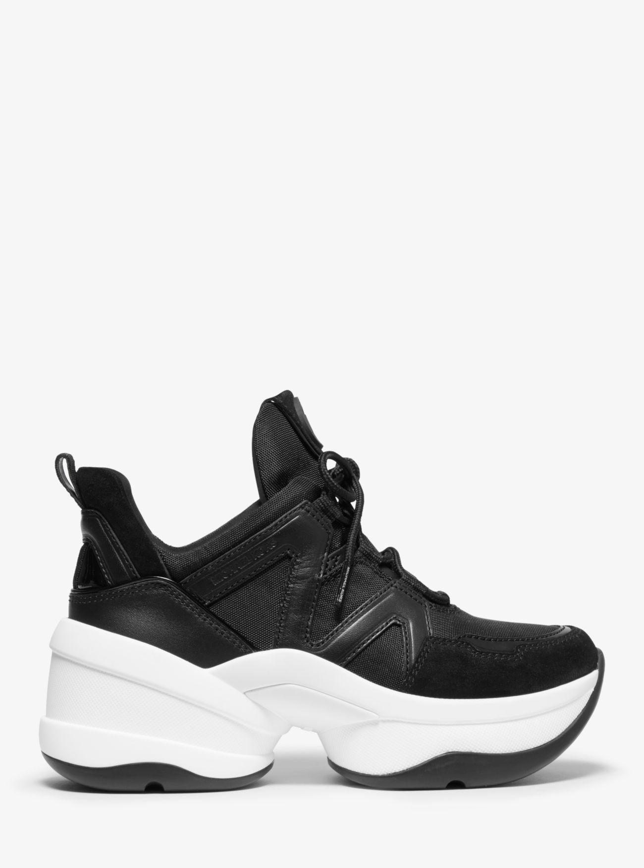Michael Kors Olympia Canvas And Suede Trainer in Black | Lyst