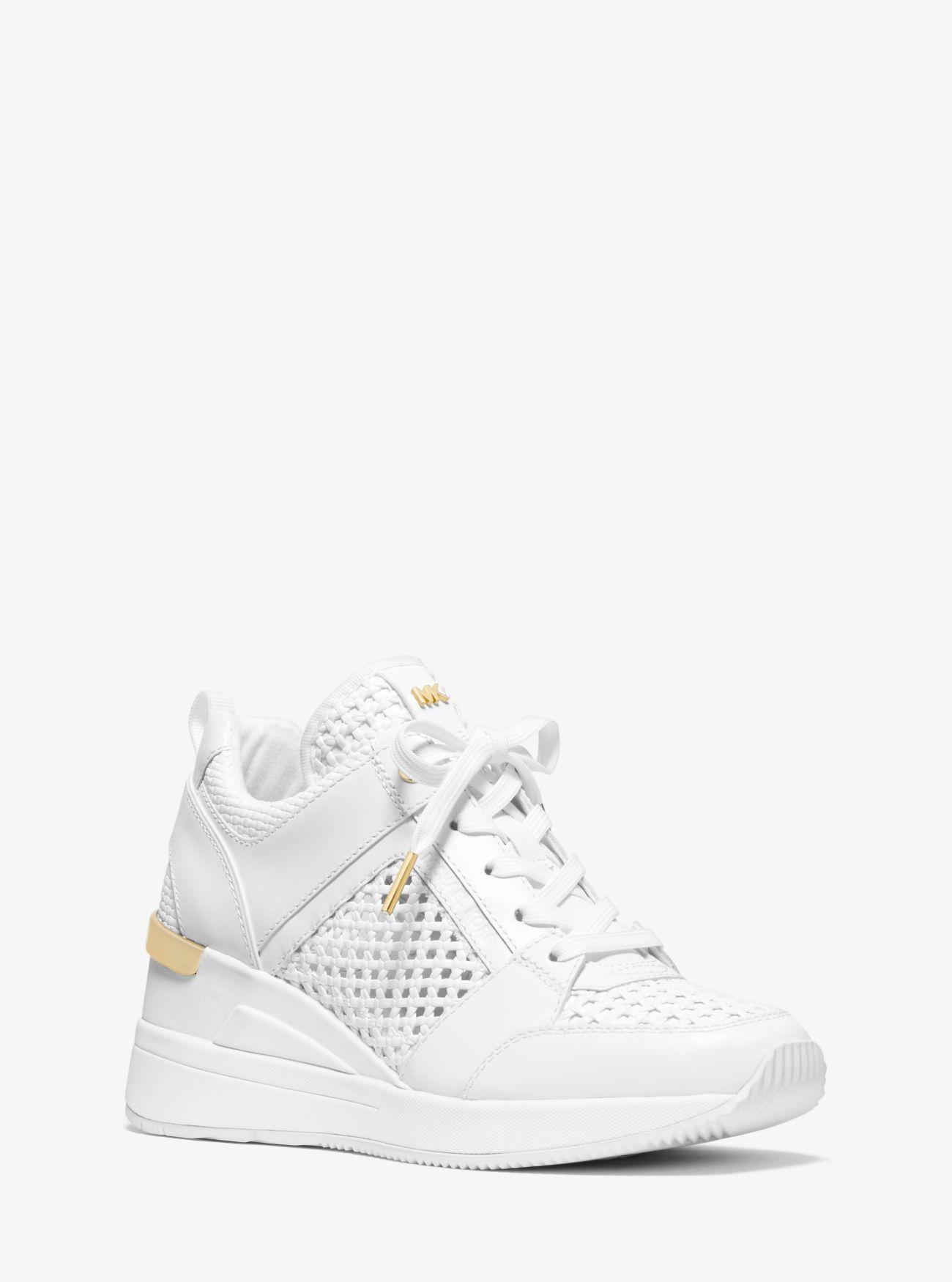 Michael Kors Georgie Woven Leather Trainer in White | Lyst