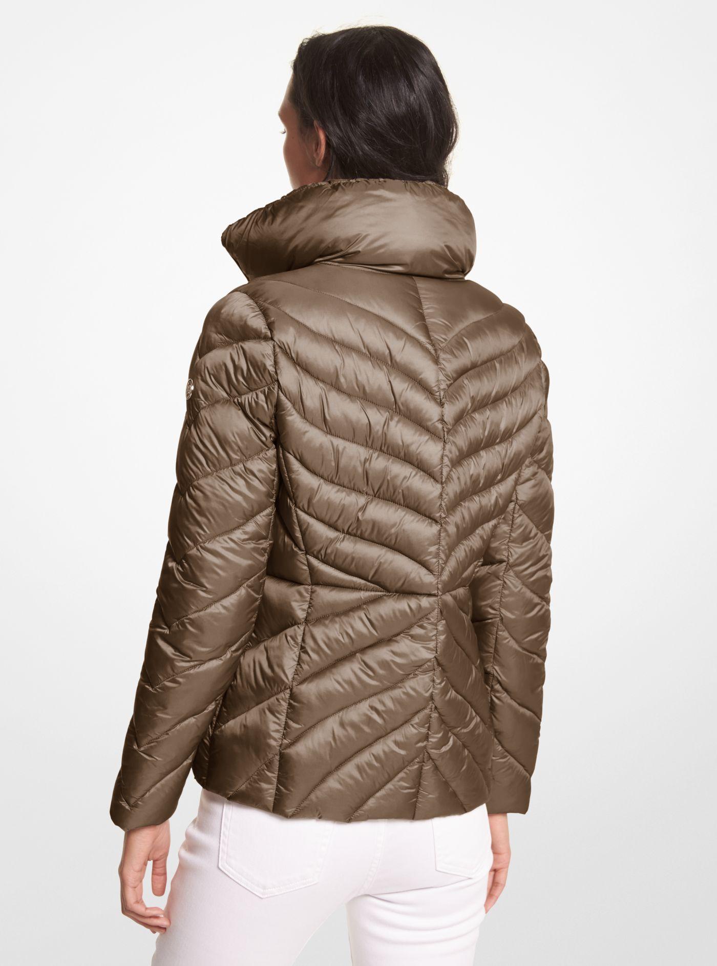Michael Kors Quilted Nylon Packable Puffer Jacket in Brown | Lyst