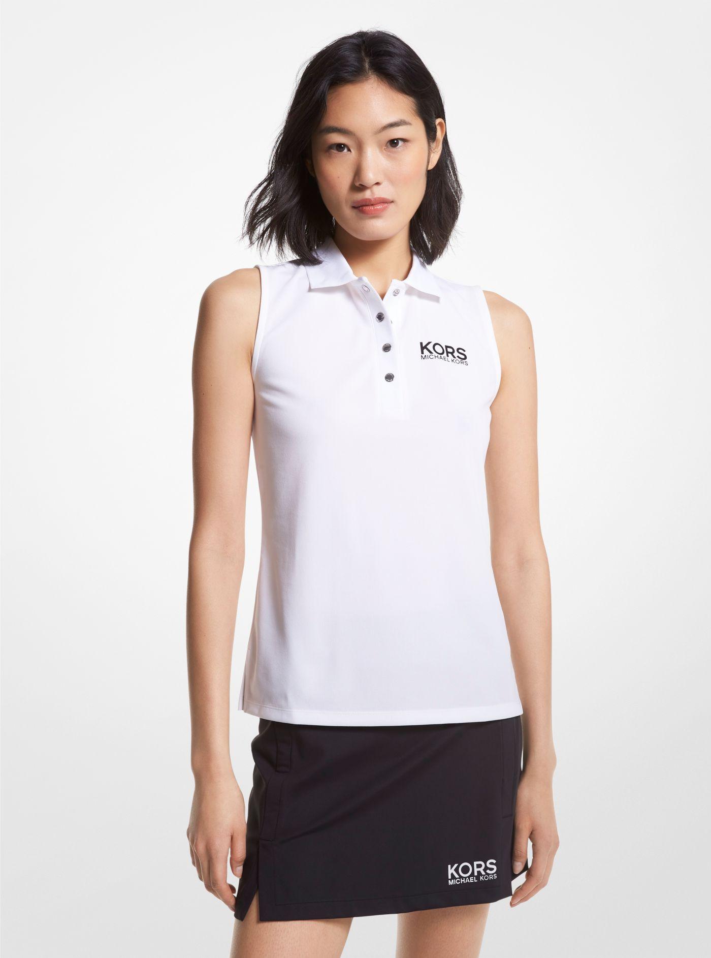 Michael Kors Golf Logo Piqué Sleeveless Polo Shirt in White | Lyst