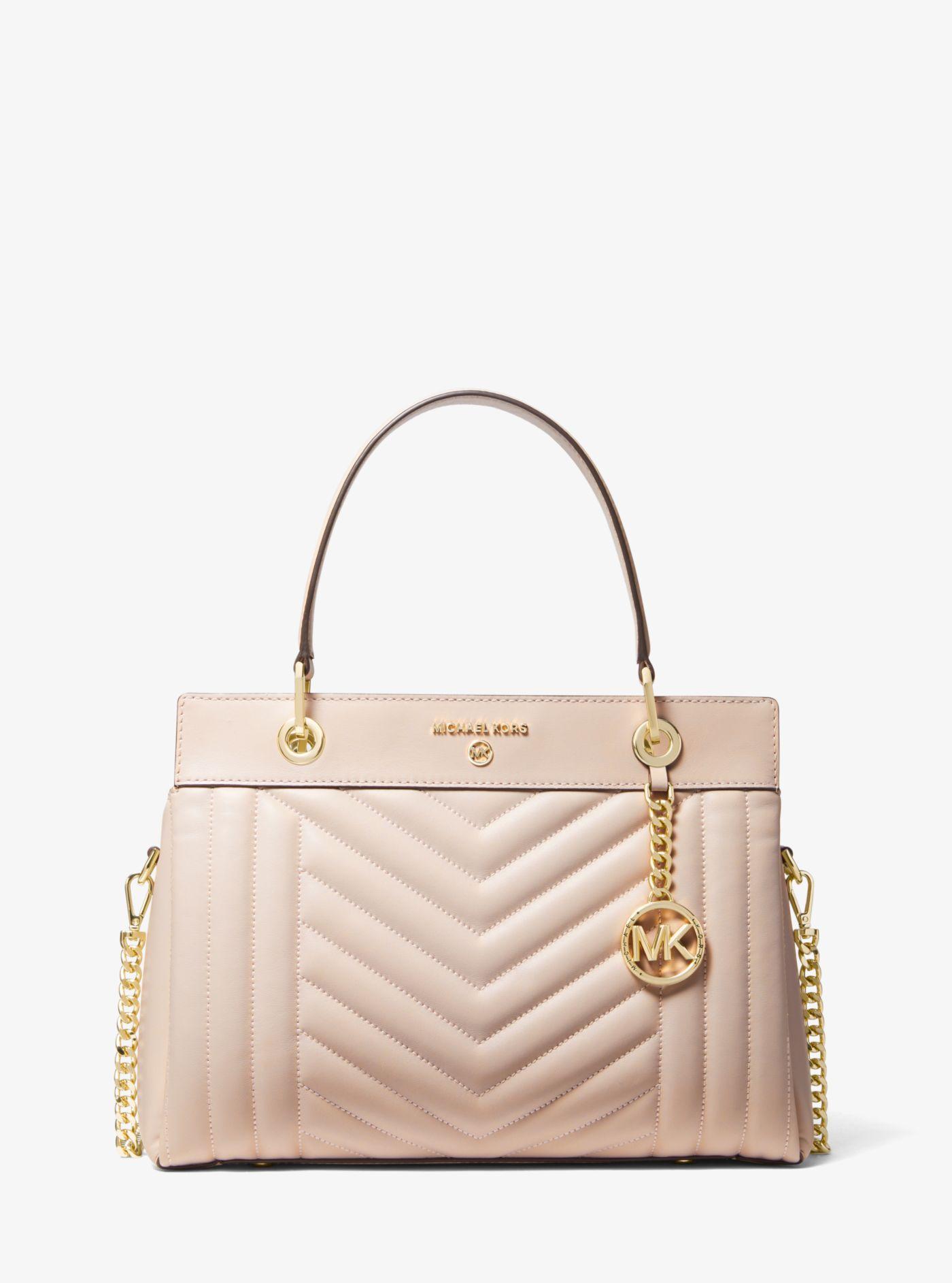 Michael Kors Susan Medium Quilted Leather Satchel in Soft Pink 