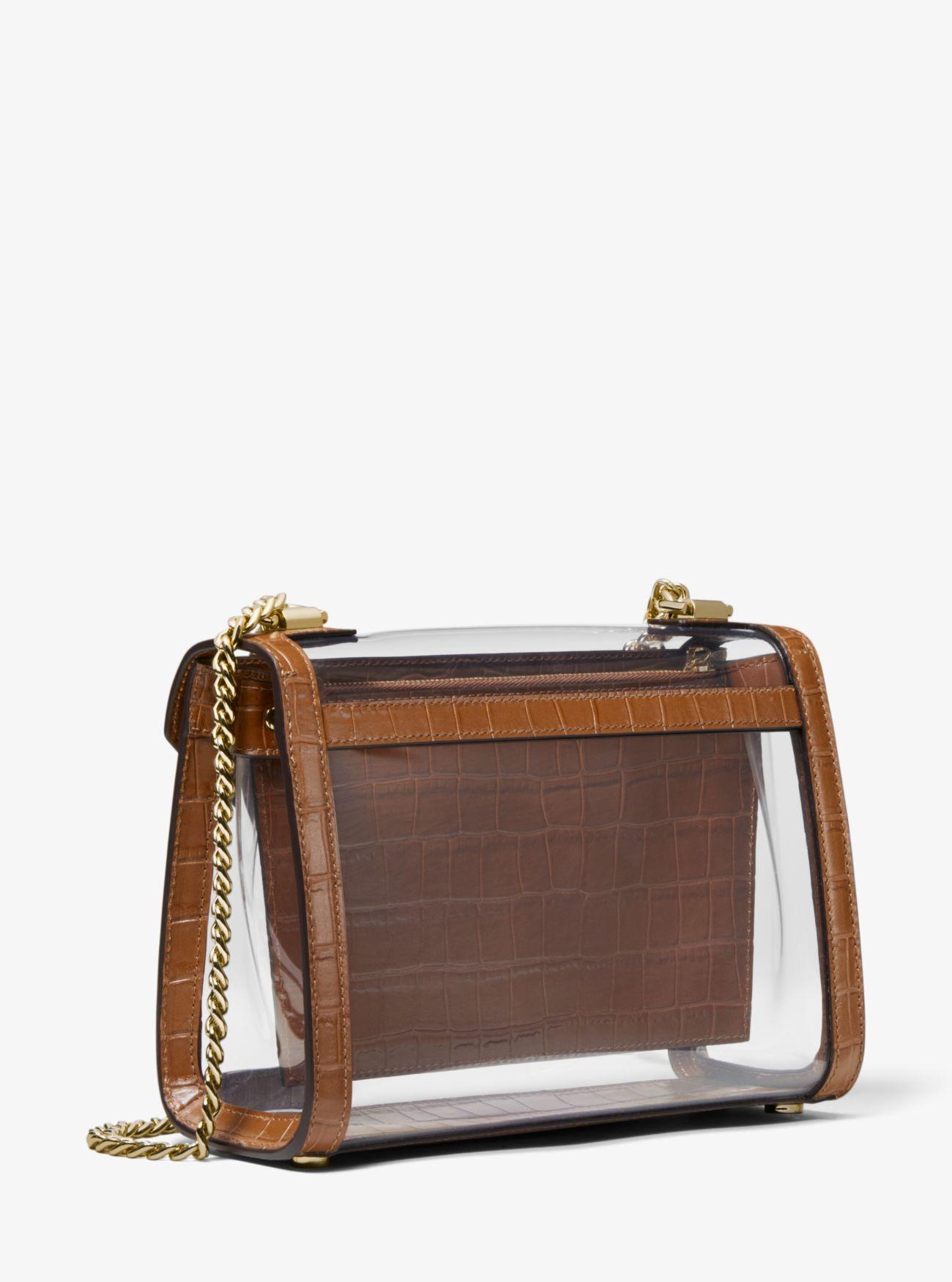 whitney large clear and leather convertible shoulder bag