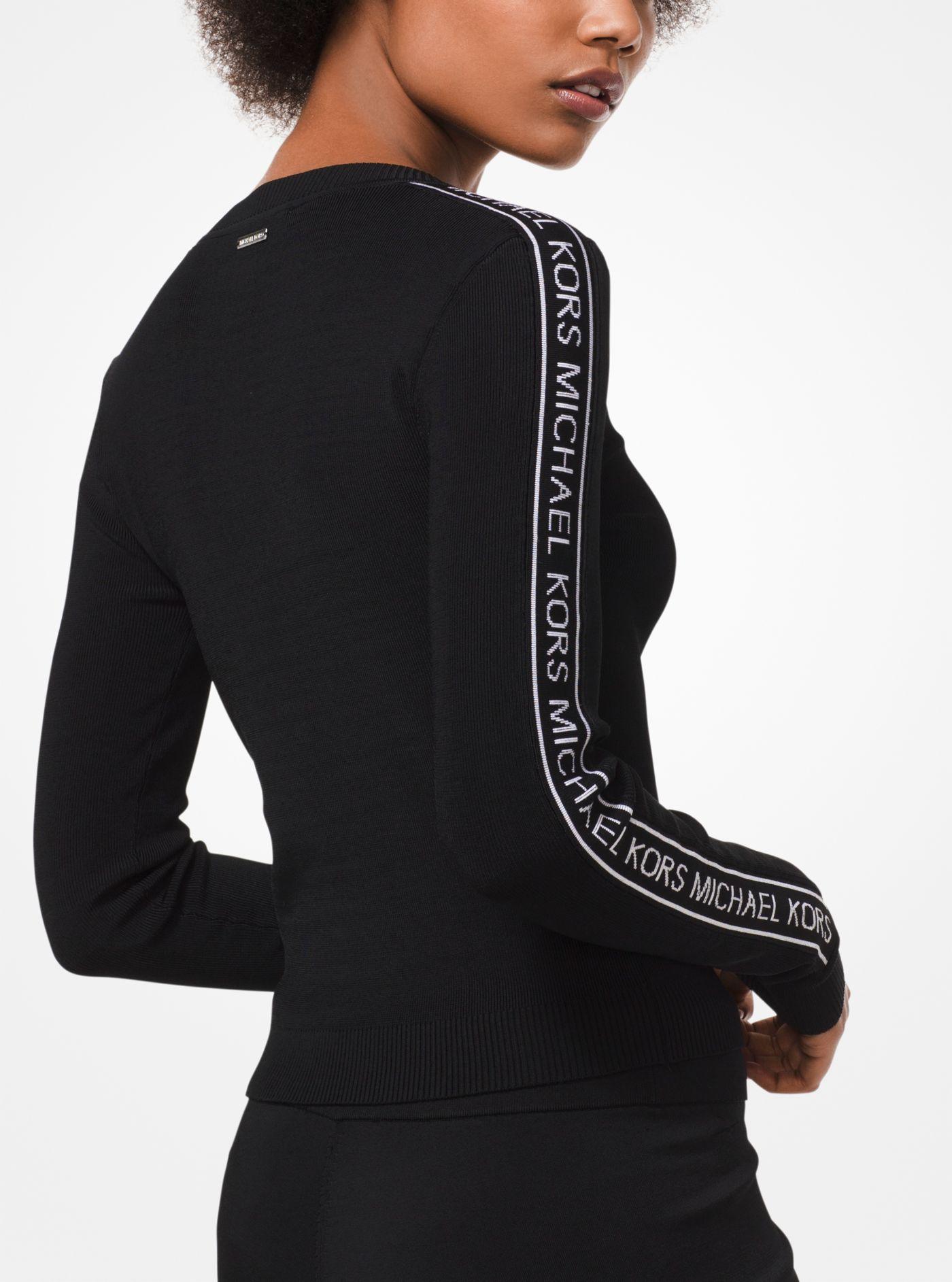 MICHAEL Kors Logo Tape Ribbed Stretch-viscose Sweater in Black/White (Black) -