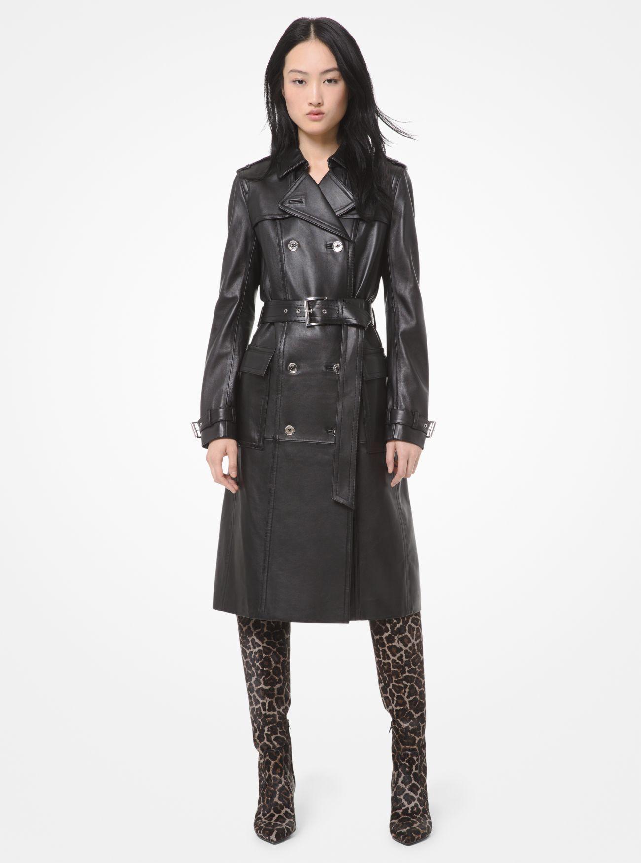 Michael Kors Leather Trench Coat in Black - Lyst