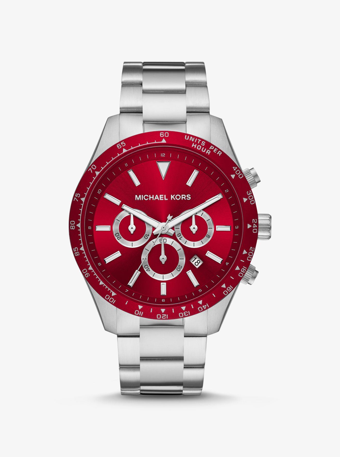 Michael Kors Oversized Layton Silver-tone Watch in Red for Men | Lyst