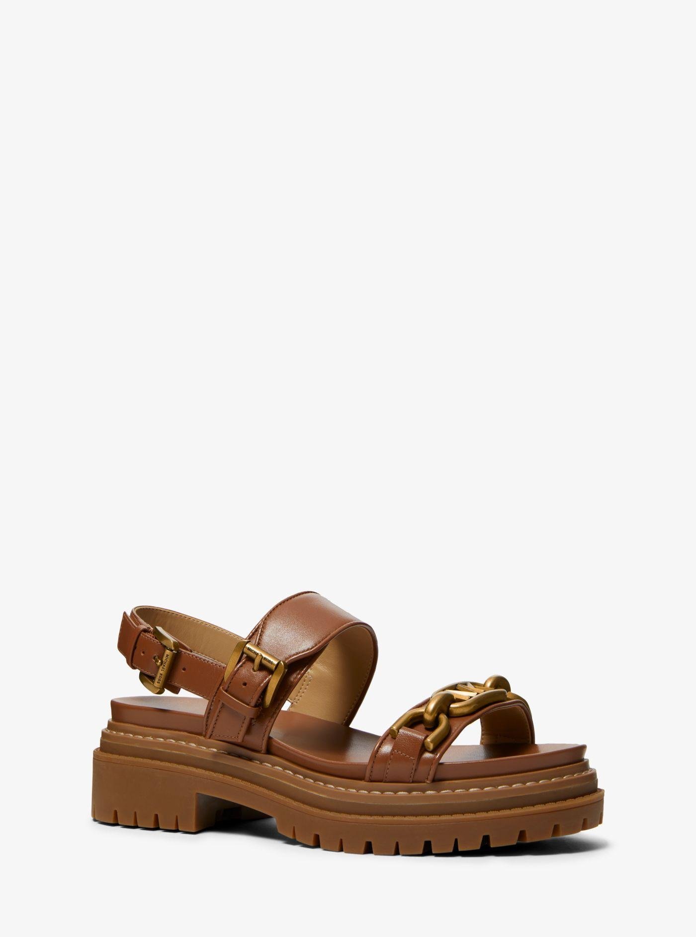 Michael Kors Kailey Logo Embellished Leather Sandal in Brown | Lyst