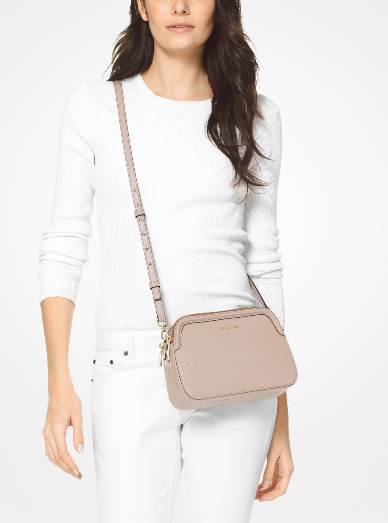 Michael Kors Michael Crossgrain Leather Double Zip Crossbody In Pink