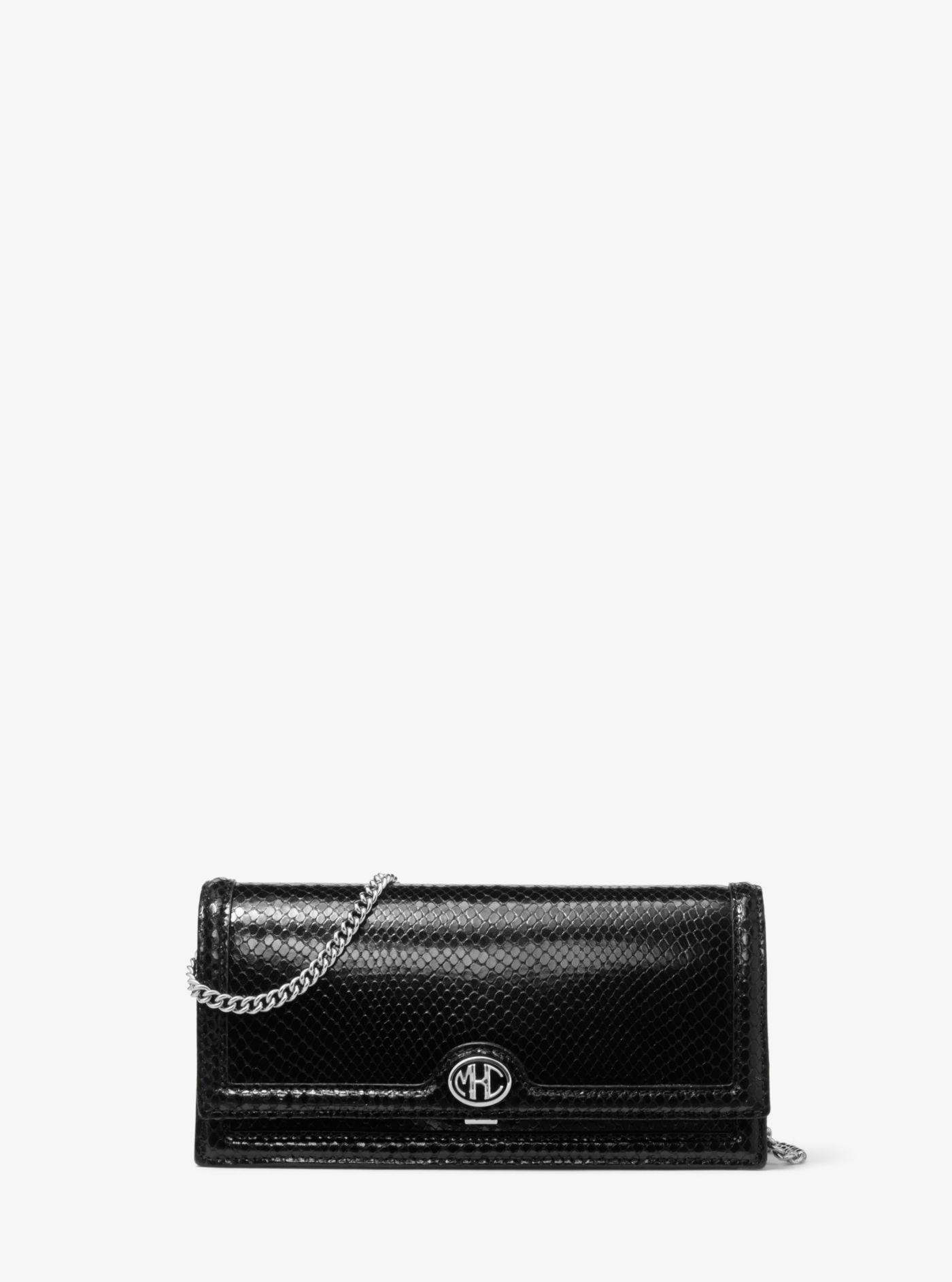 Michael Kors Monogramme Python Embossed Leather Clutch in Black - Lyst