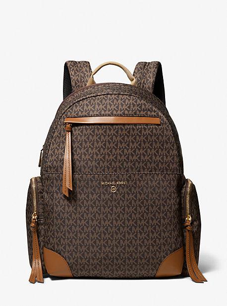 Michael Kors Prescott Large Signature Logo Print Woven Backpack in Brown Lyst