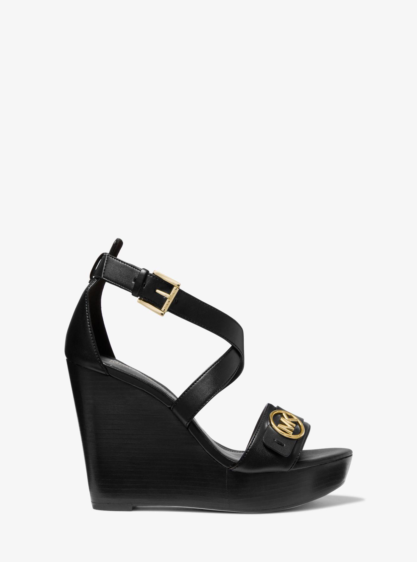 Michael Kors Carmen Faux Leather Wedge Sandal in Black | Lyst