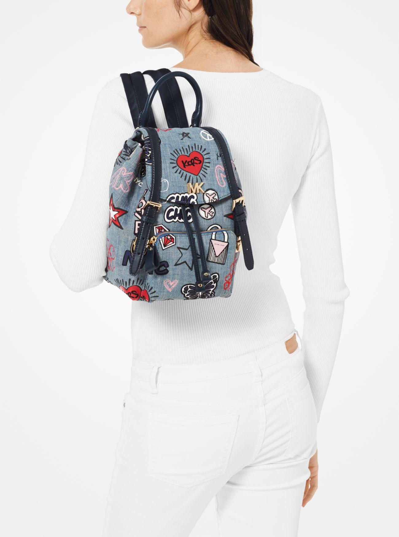 michael michael kors beacon small embroidered denim backpack