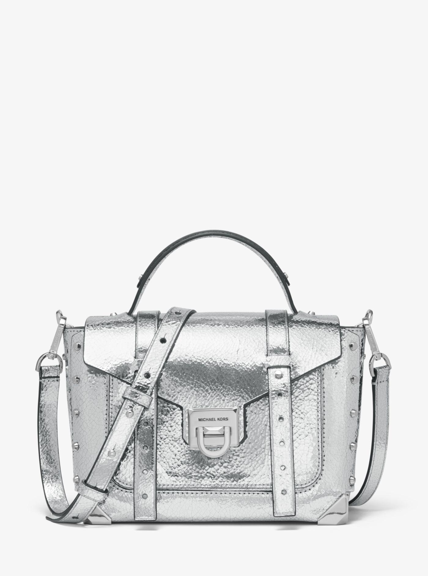 samlet set Afskrække Robe Michael Kors Leather Manhattan Medium Top-handle School Satchel Bag in  Silver (Metallic) - Lyst