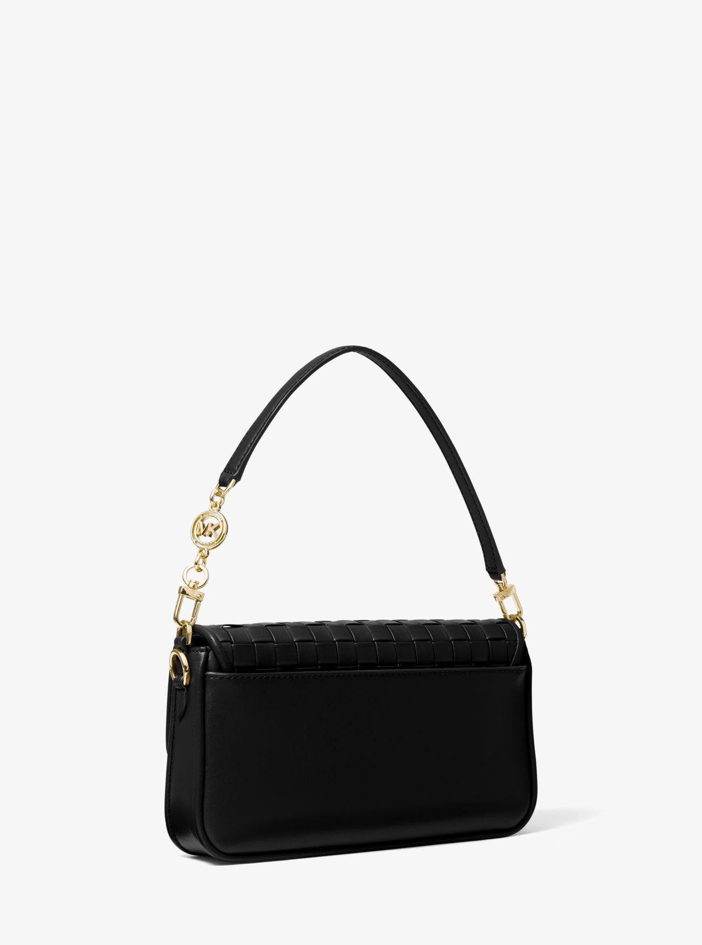 Michael Kors Bradshaw Small Woven Leather Shoulder Bag in Black | Lyst