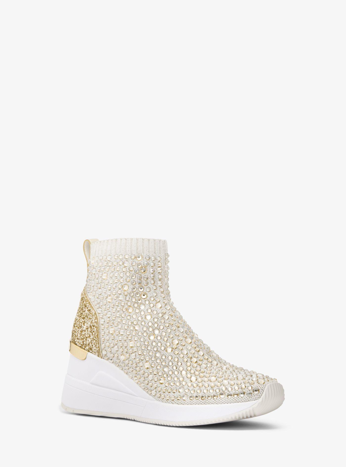 Michael Kors Skyler Crystal Embellished Metallic Stretch Knit Sock