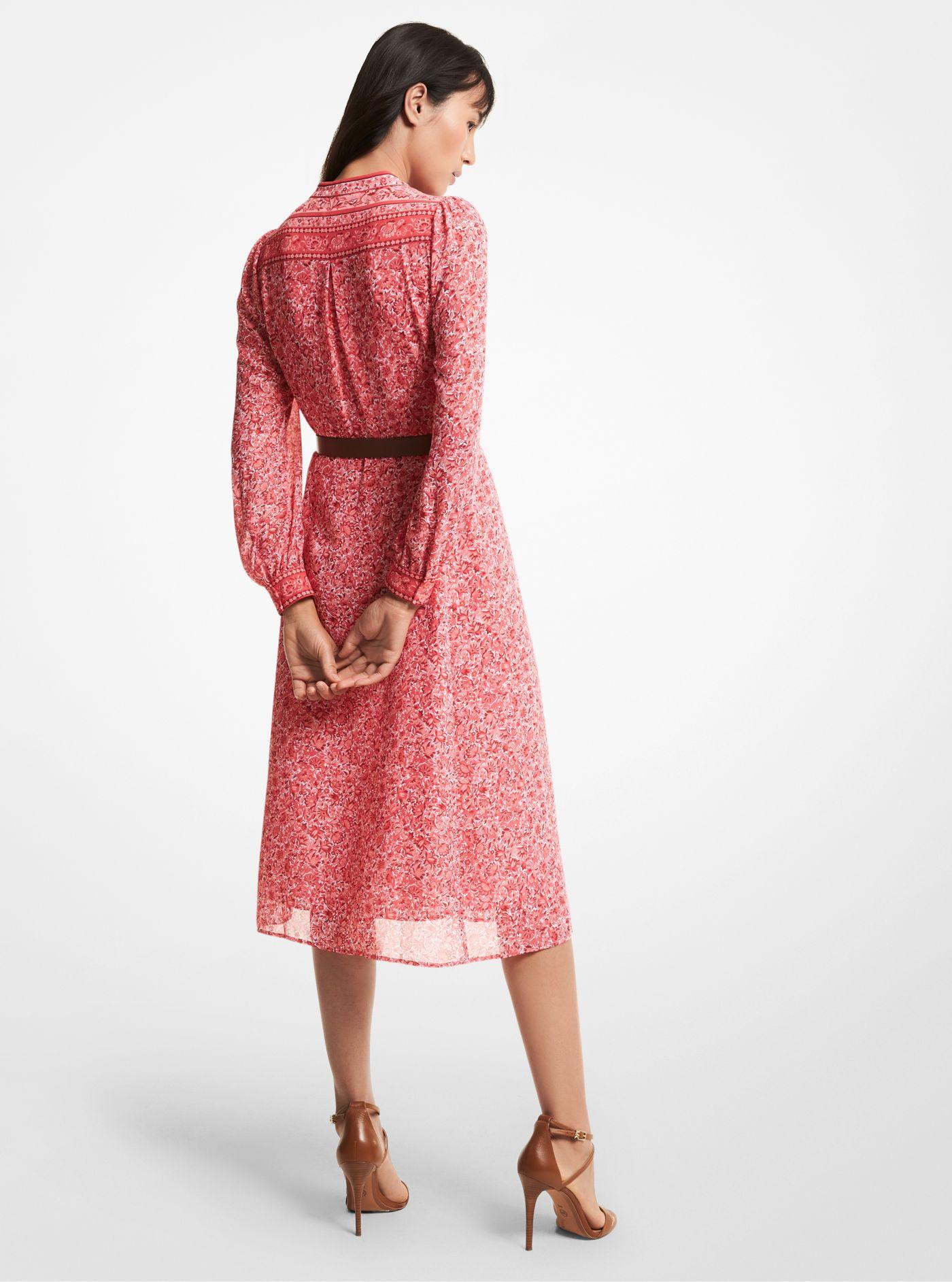 Michael Kors Floral Georgette Midi Dress in Pink | Lyst Canada