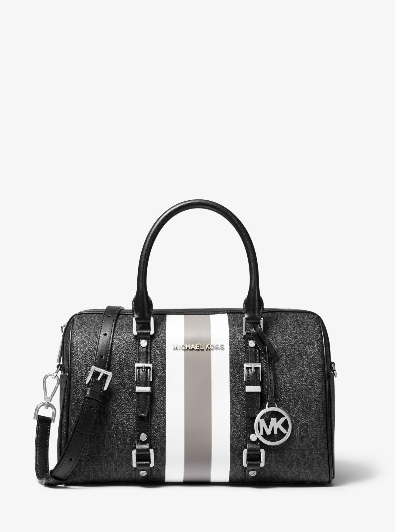 Michael Kors Bedford Travel Medium Logo Stripe Satchel in Black Lyst