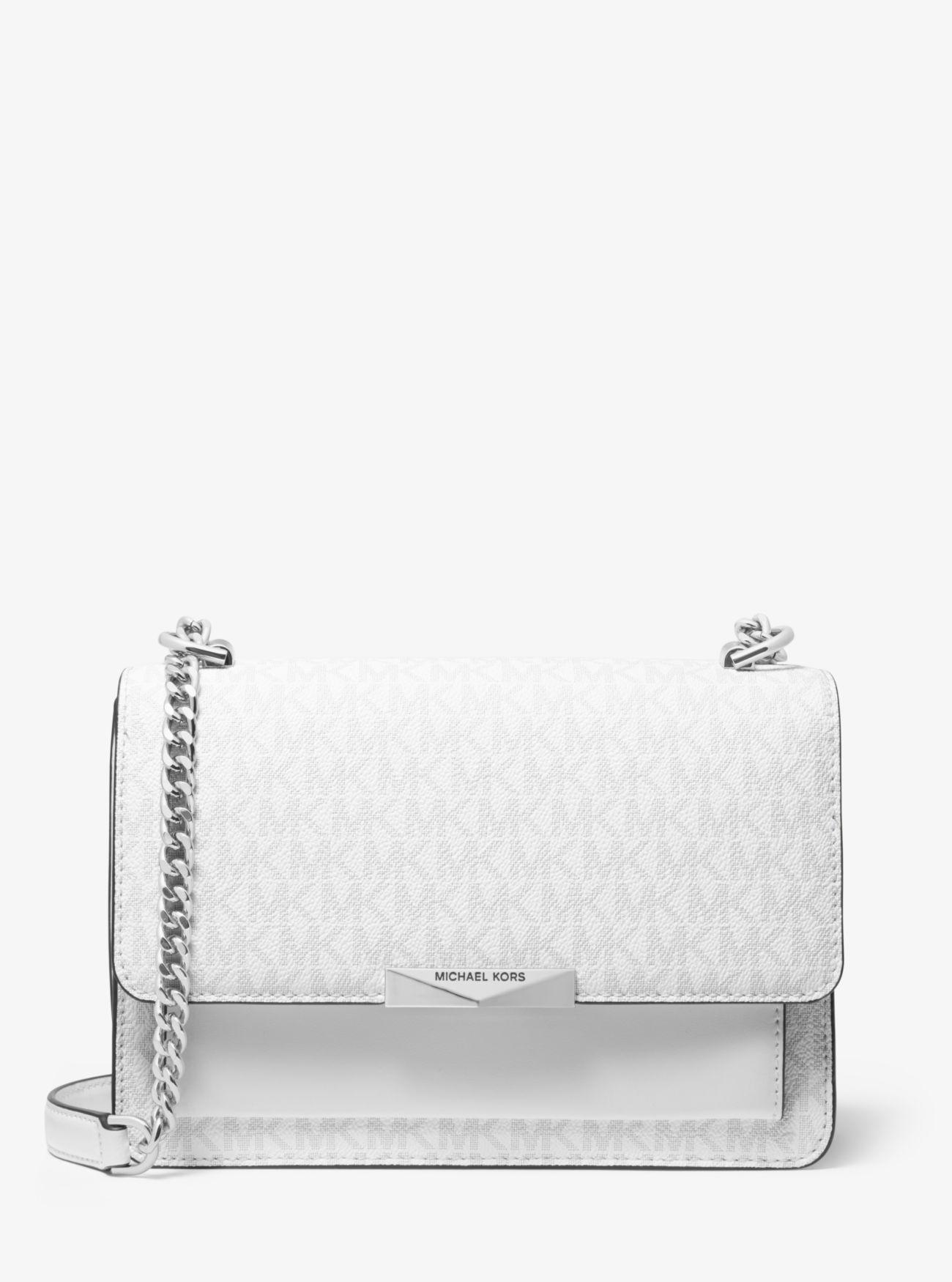 MICHAEL Michael Kors Jade Large Logo And Leather Crossbody Bag in White - Lyst