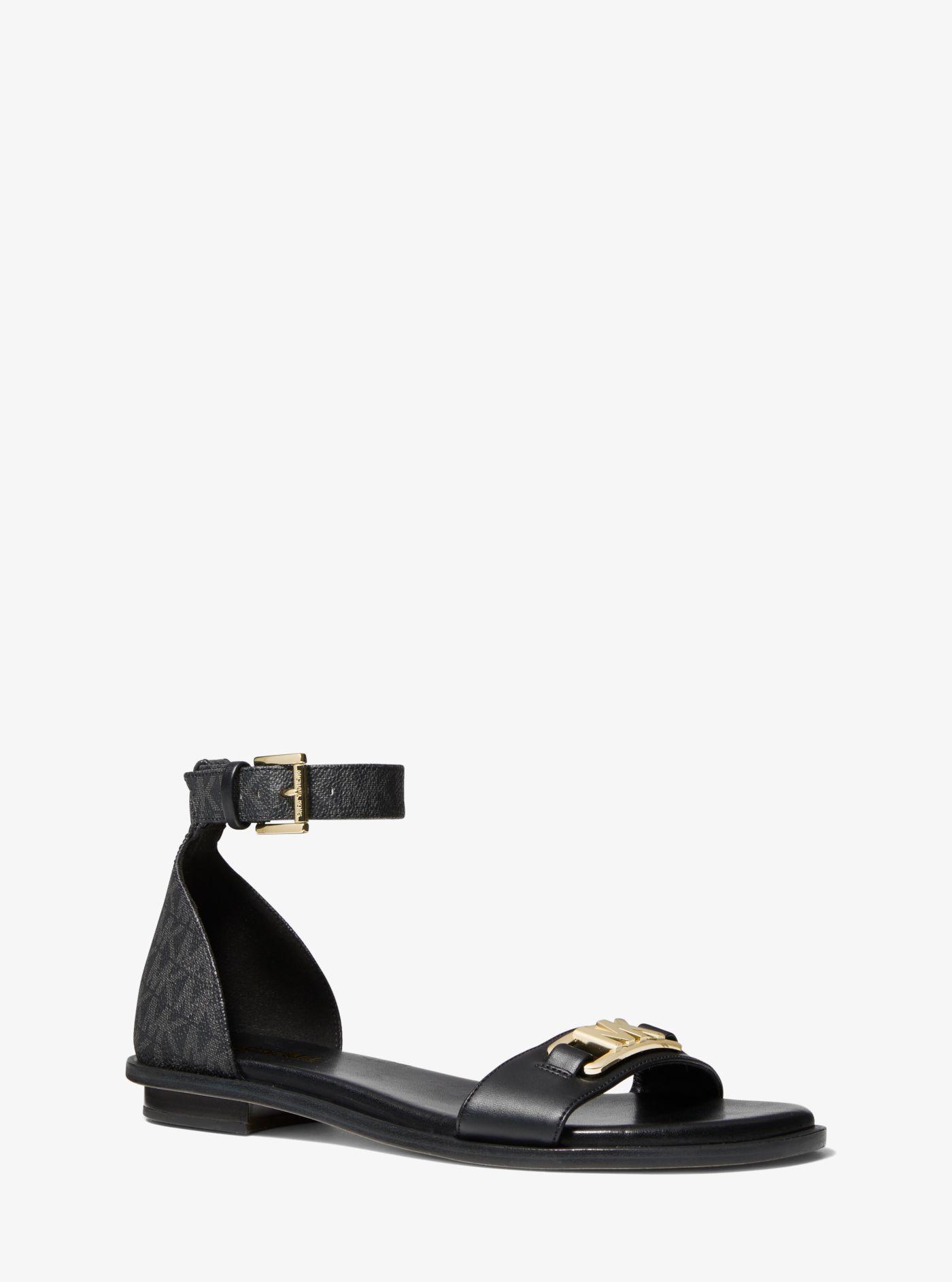Michael Kors Camila Logo And Faux Leather Sandal in Black | Lyst