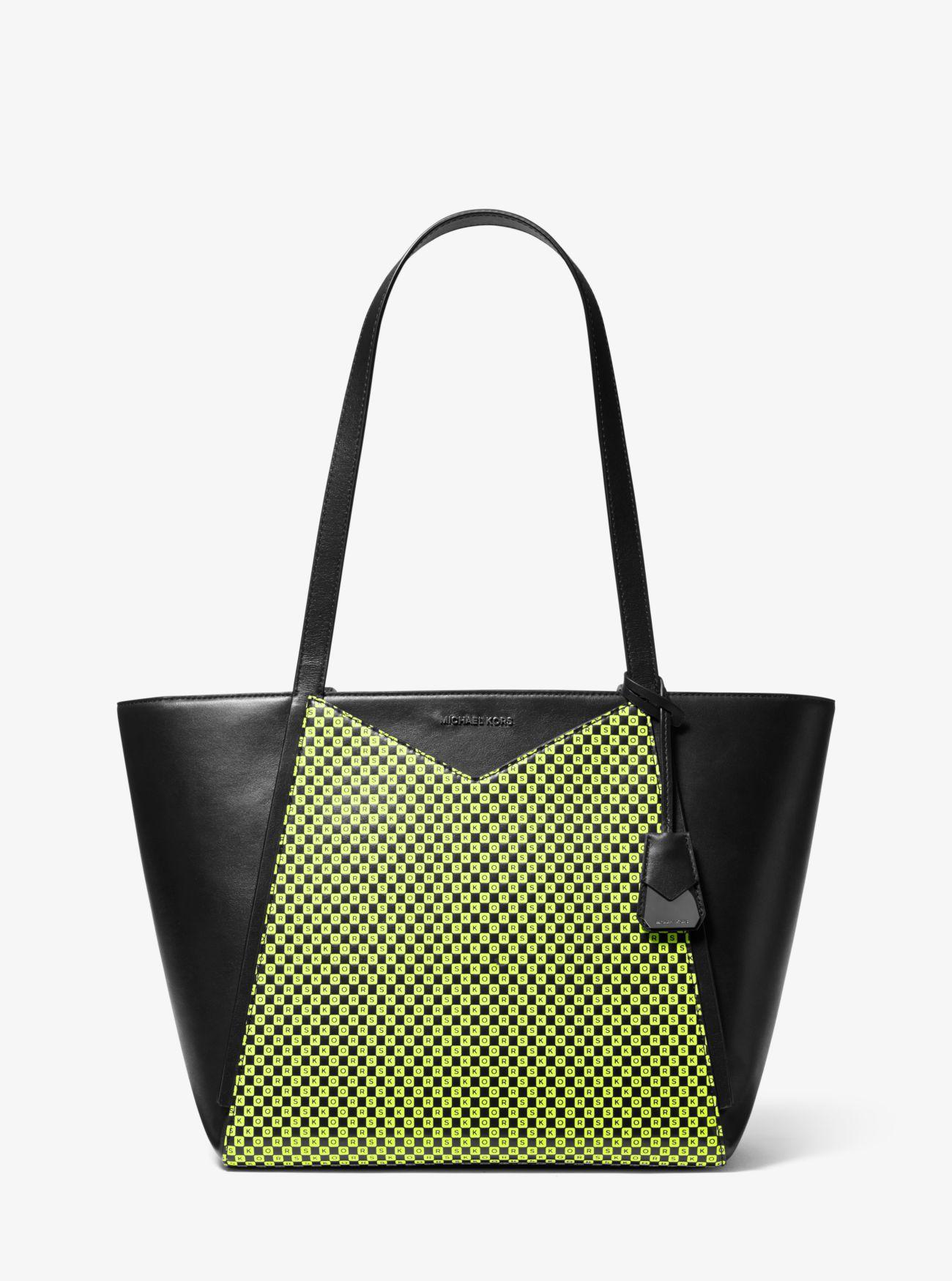 Michael Kors Whitney Large Checkerboard Logo Leather Tote Bag in Yellow - Lyst
