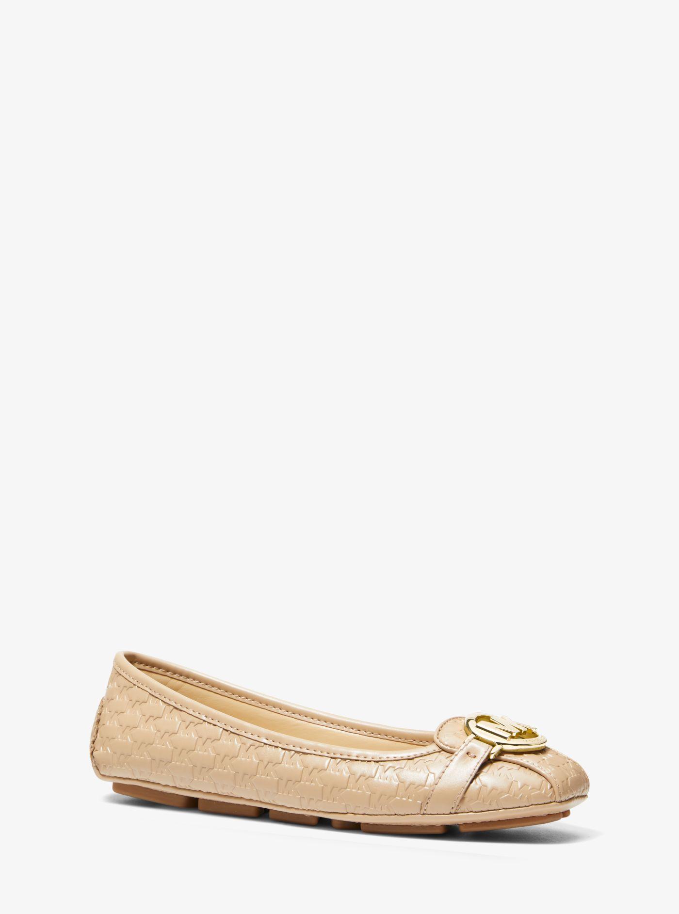 Michael Kors Fulton Logo Embossed Faux Leather Moccasin in Natural | Lyst