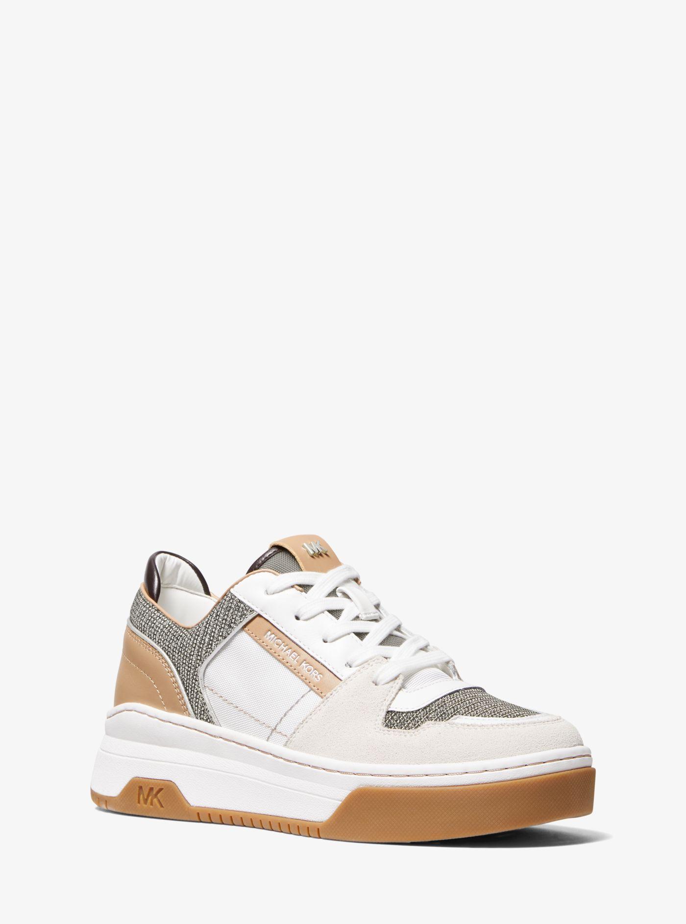 Michael Kors Lexi Canvas And Glitter Chain Mesh Sneaker in Metallic | Lyst