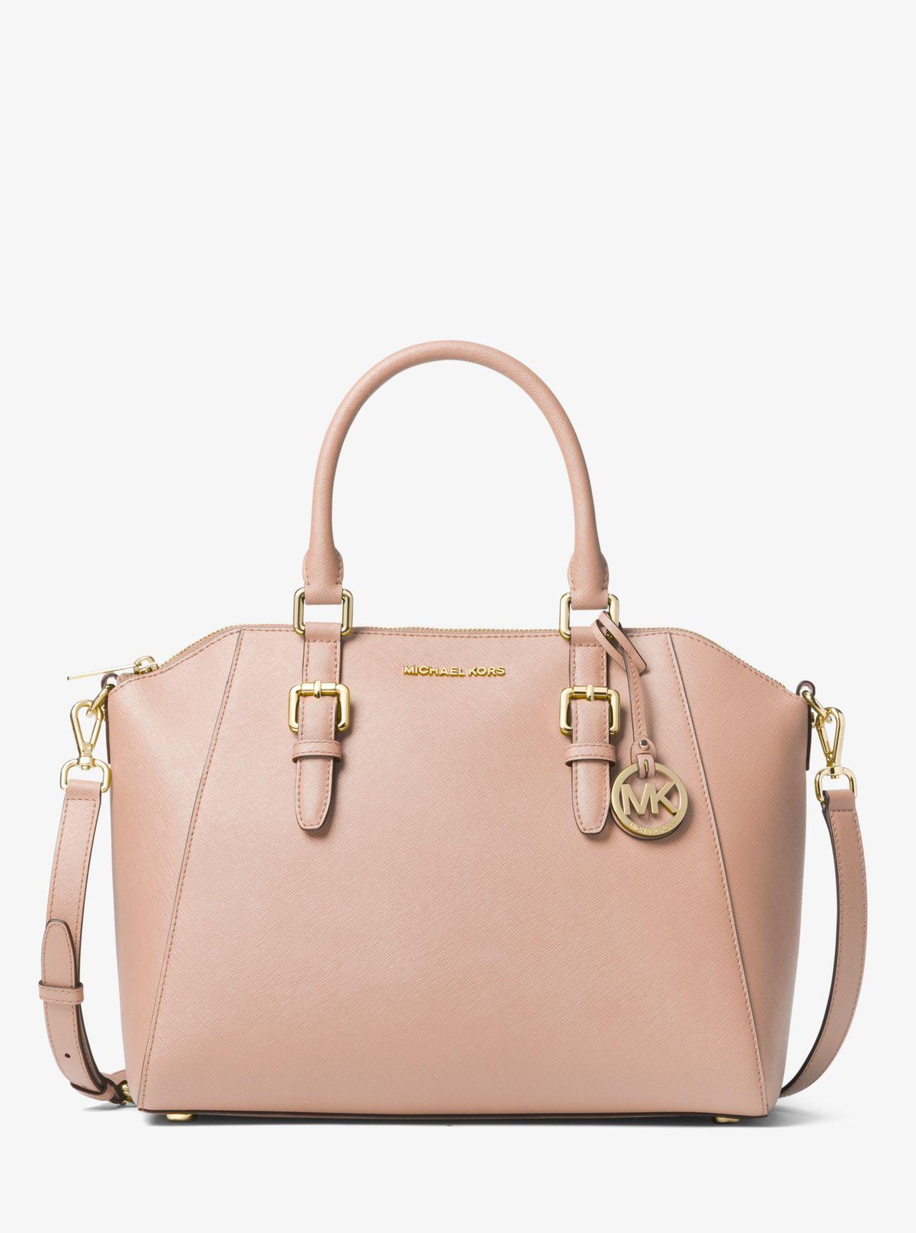 MICHAEL Michael Kors Ciara Large Saffiano Leather Satchel in Soft Pink