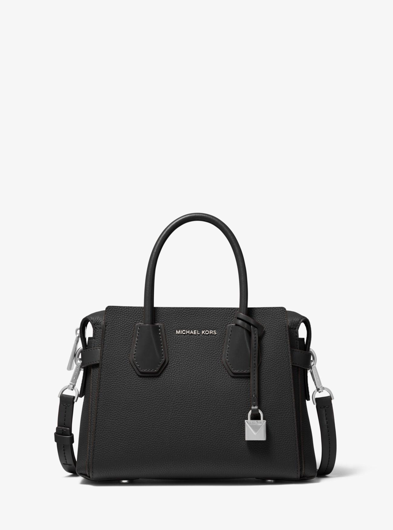 Michael Kors Mercer Small Pebbled Leather Belted Satchel in Black - Lyst