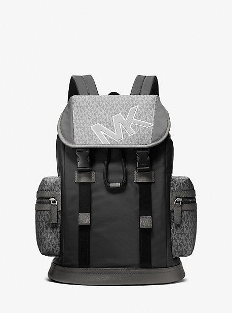 Michael Kors MK Black Nylon Leather Cooper Backpack Logo Patch Buckle Flap Bag MICHAEL KORS Cooper Signature Logo Backpack-Black - Walmart.com main image 4