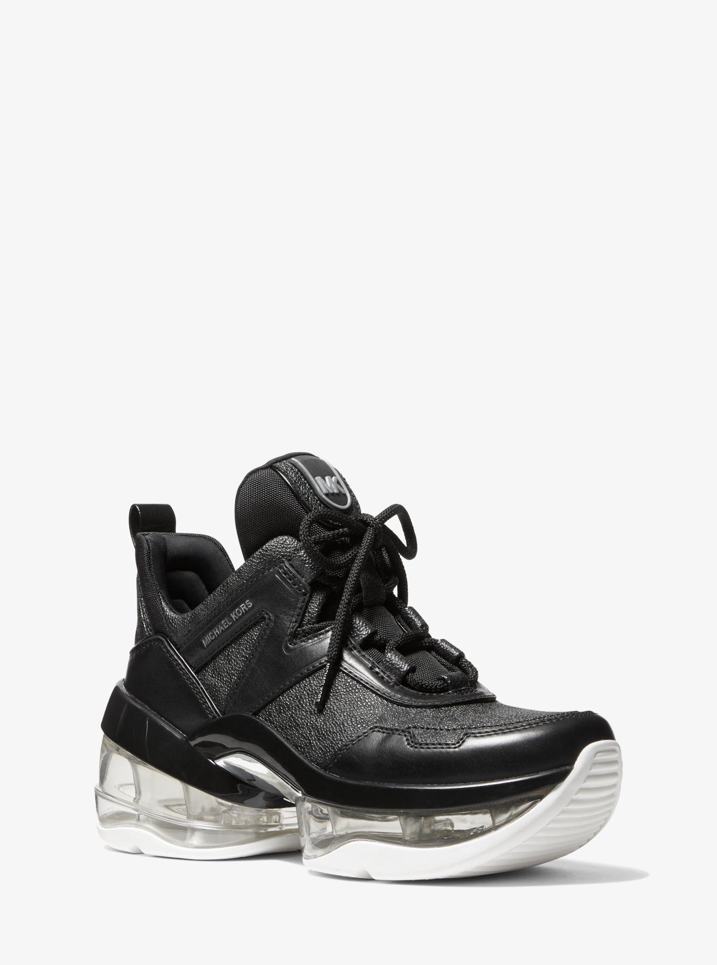 Michael Kors Olympia Extreme Logo And Leather Trainer in Black | Lyst