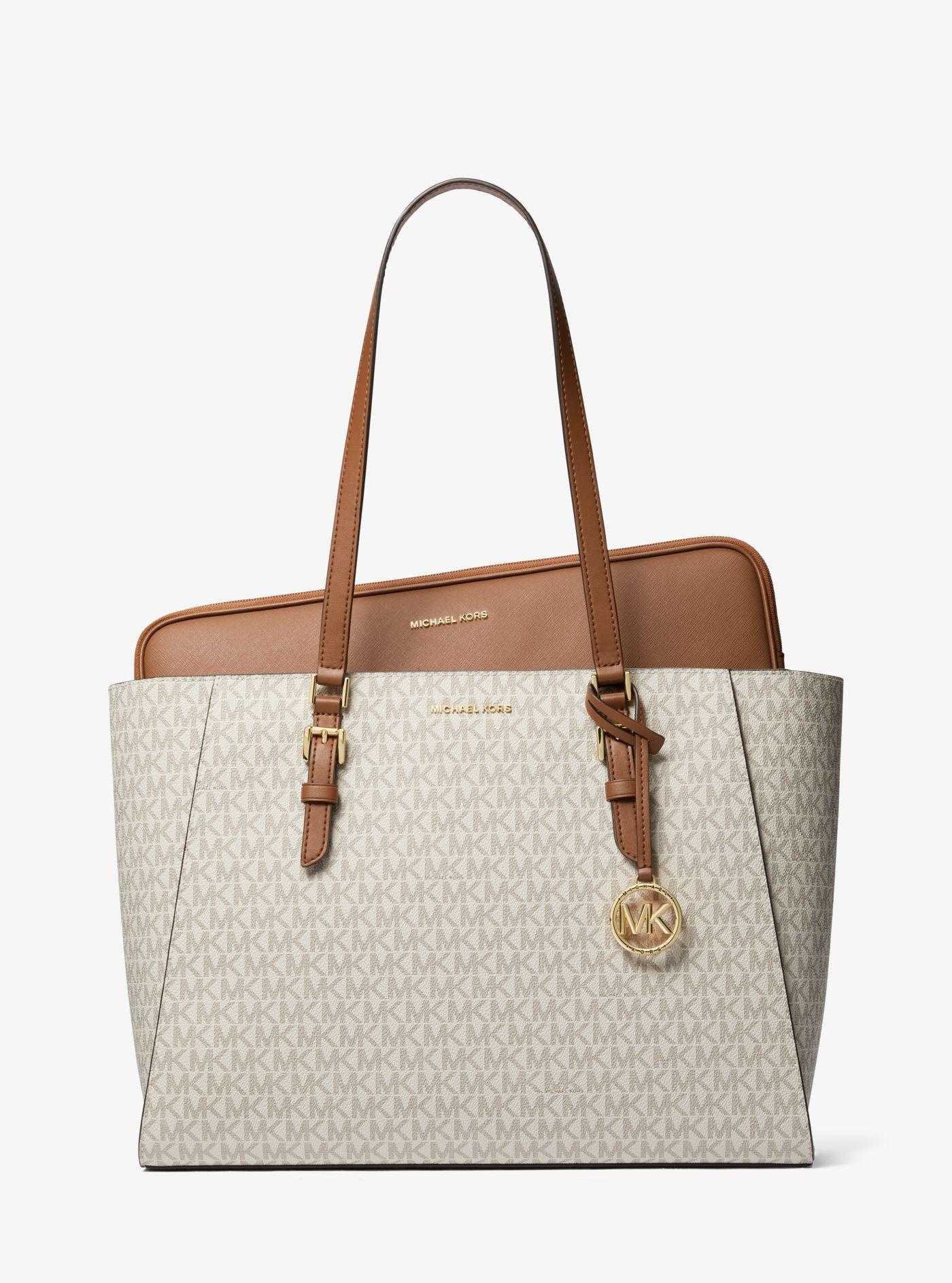 Michael Kors Sally Large 2-in-1 Logo And Faux Leather Tote Bag in Natural |  Lyst