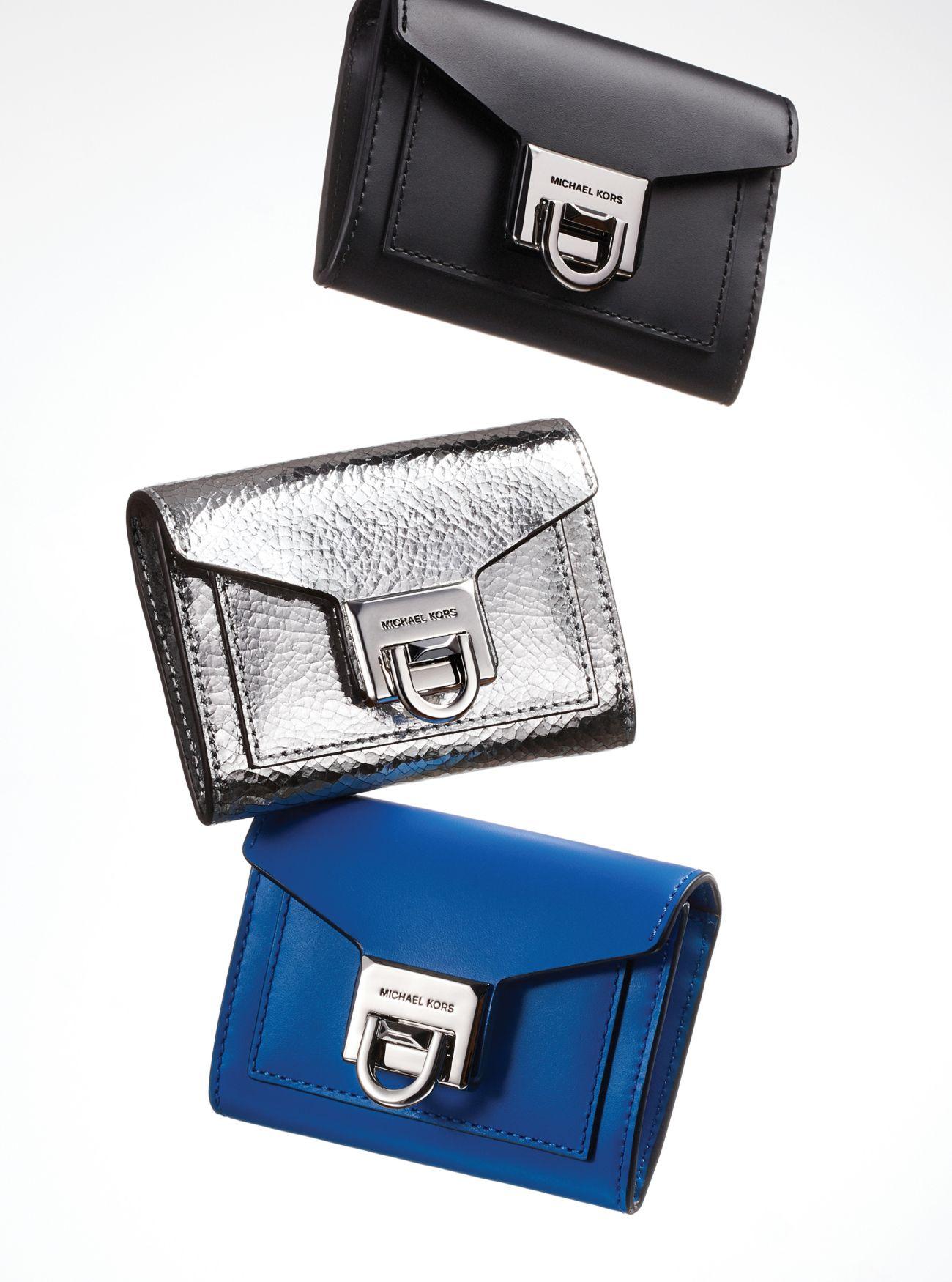 Michael Kors Synthetic Manhattan Small Crackled Metallic Leather Wallet