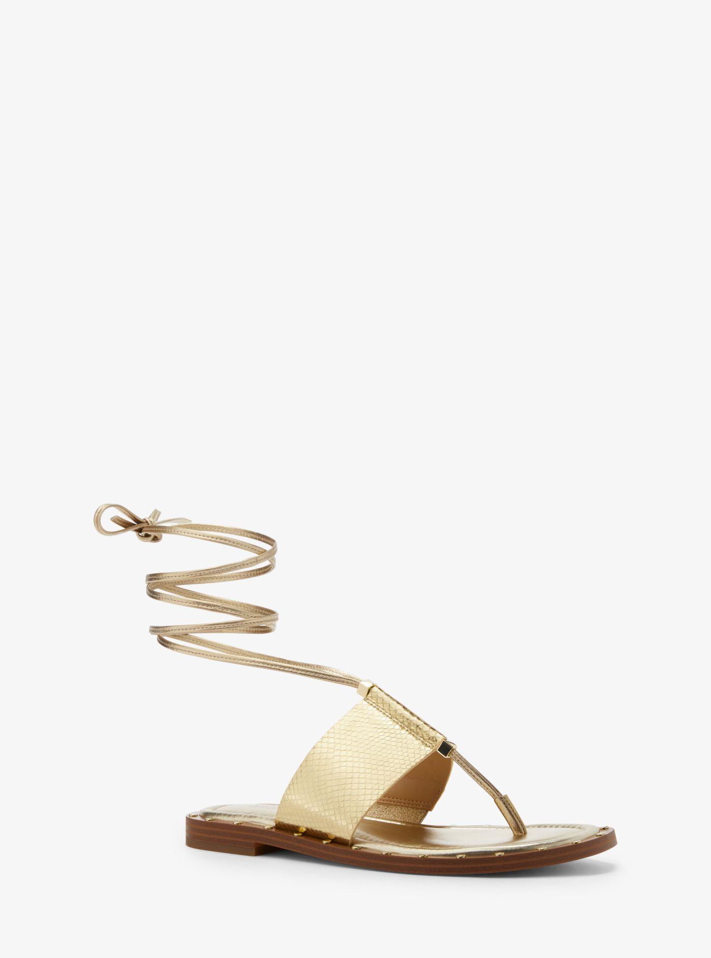 Michael Kors Jagger Metallic Snake Embossed Leather Lace-up Sandal in  Natural | Lyst
