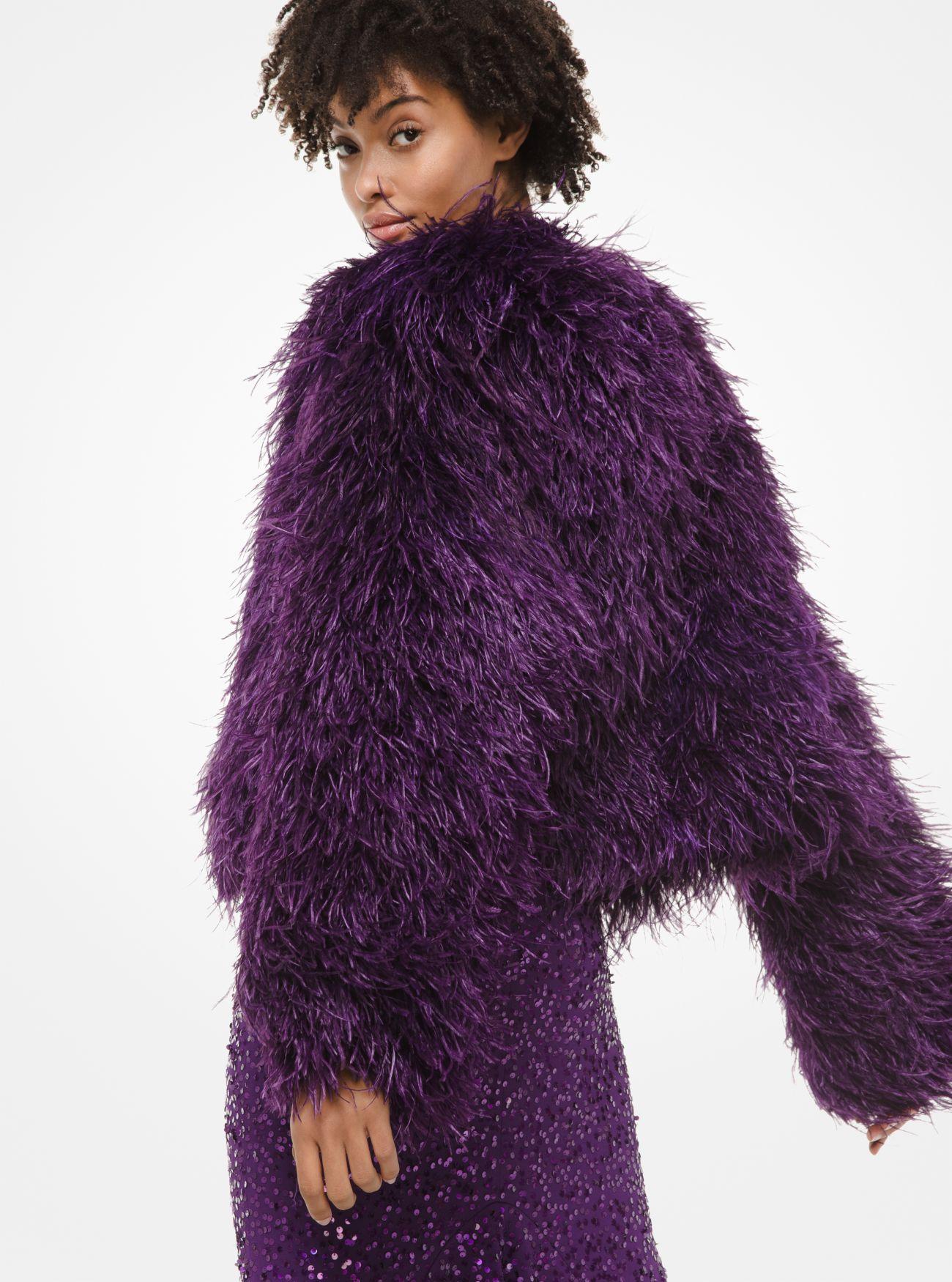 purple feather jacket