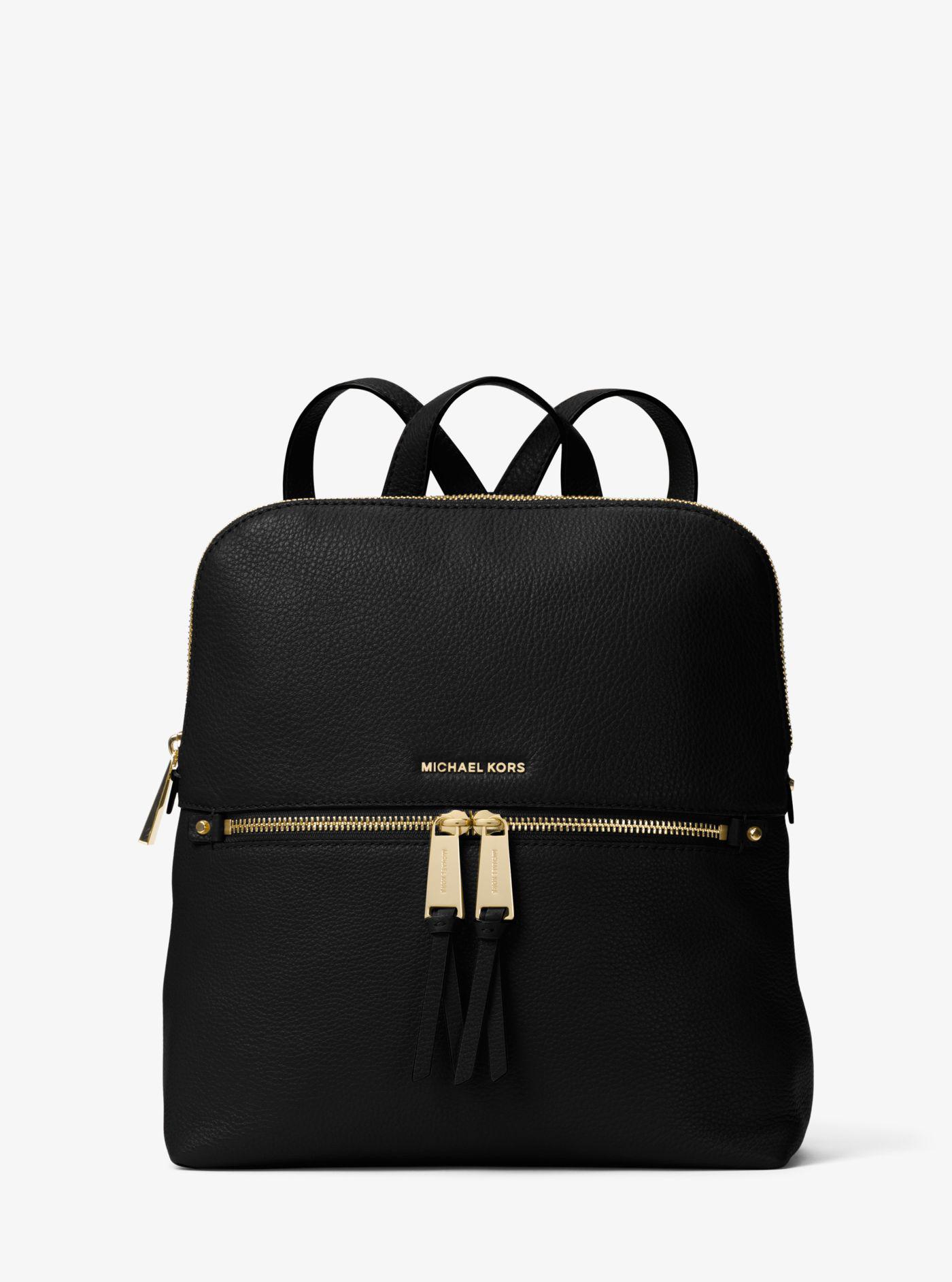 Michael Kors Rhea Medium Slim Leather Backpack in Black - Lyst