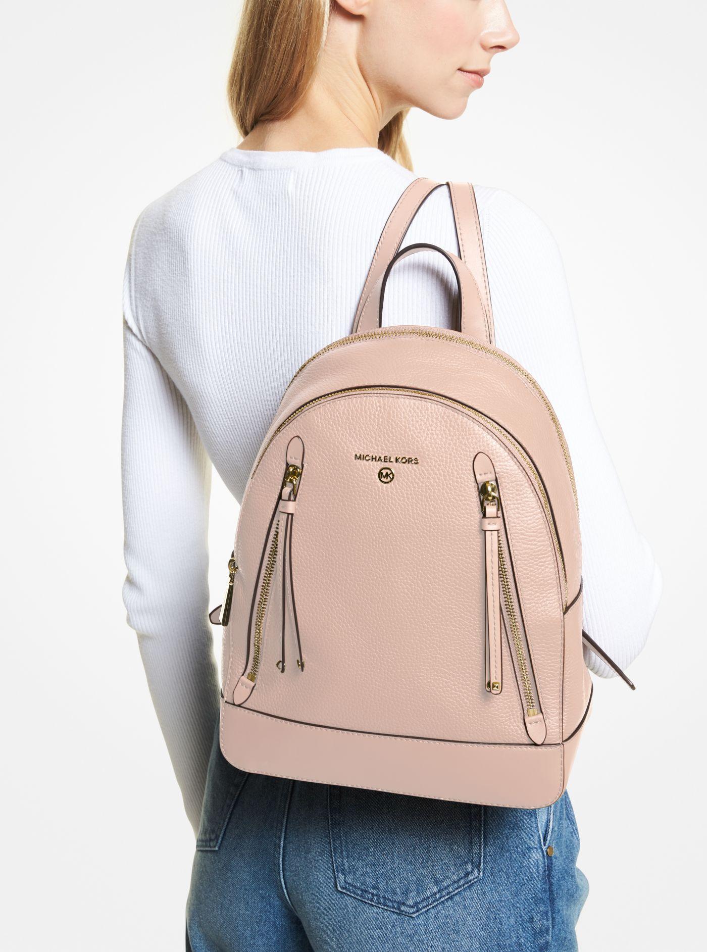 Michael Kors Brooklyn Medium Pebbled Leather Backpack in Soft Pink (Pink) -  Lyst