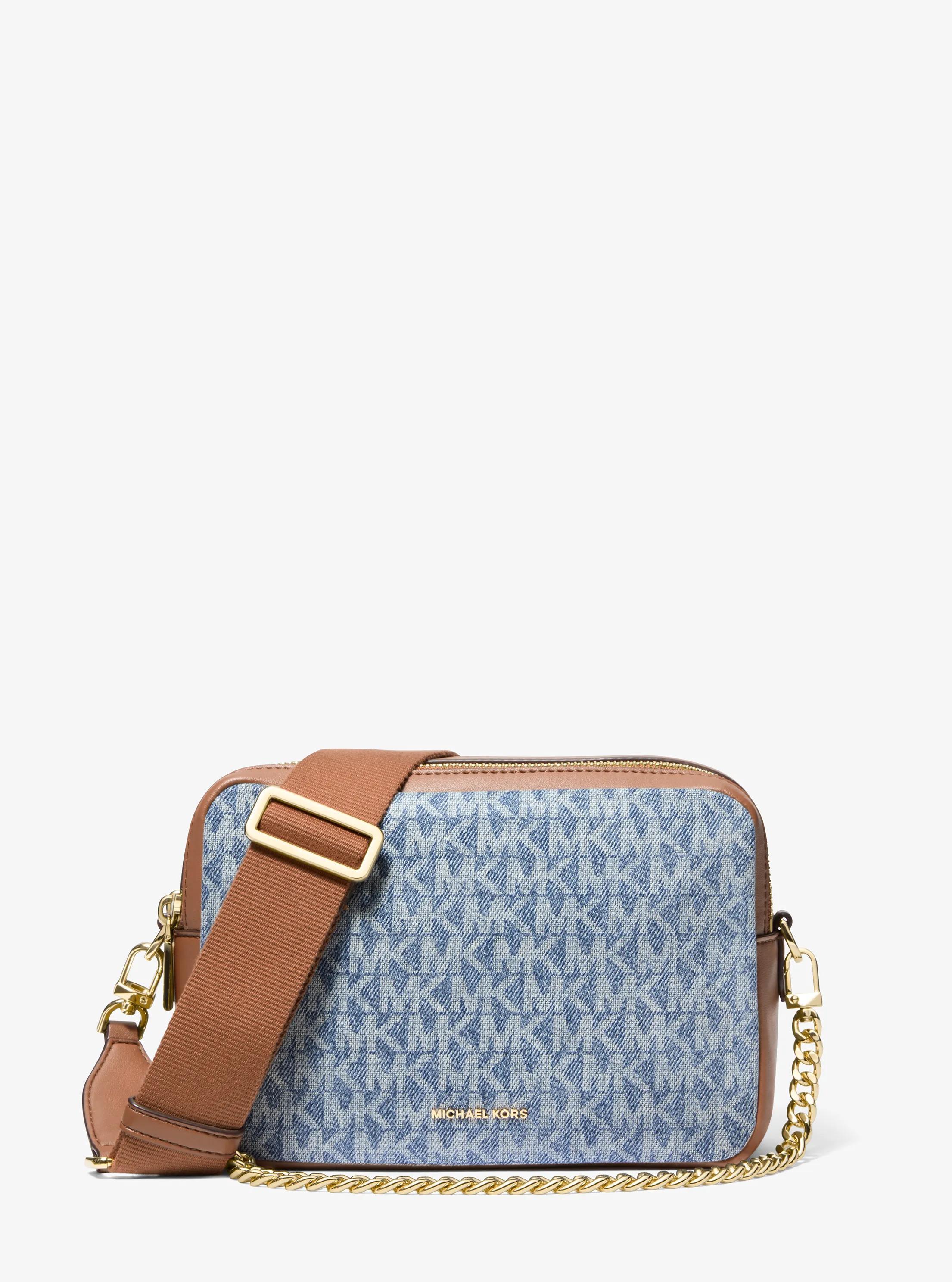Michael Kors Bryant Medium Logo Jacquard Denim Camera Crossbody