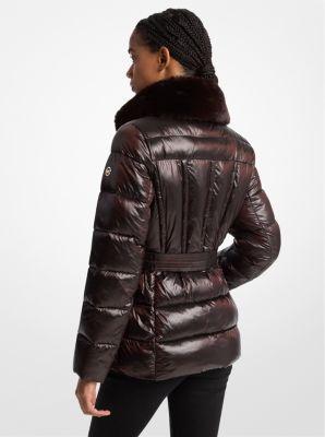 Quilted Cire Michael Kors Fur Trimmed Parka Faux Fur Trim Michael