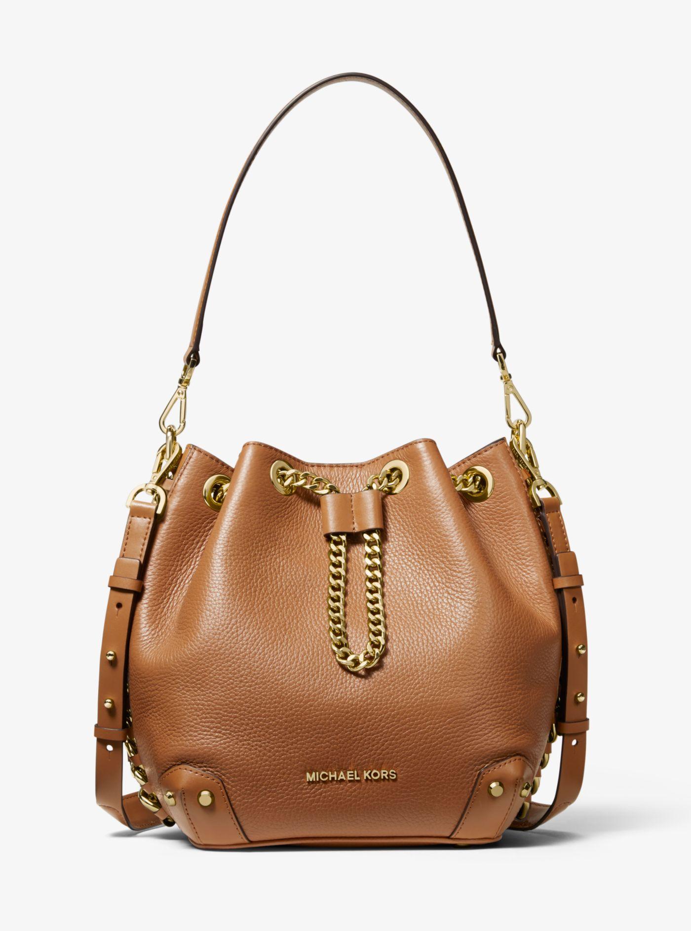 MICHAEL Michael Kors Alanis Medium Pebbled Leather Bucket Bag in Brown |  Lyst Australia