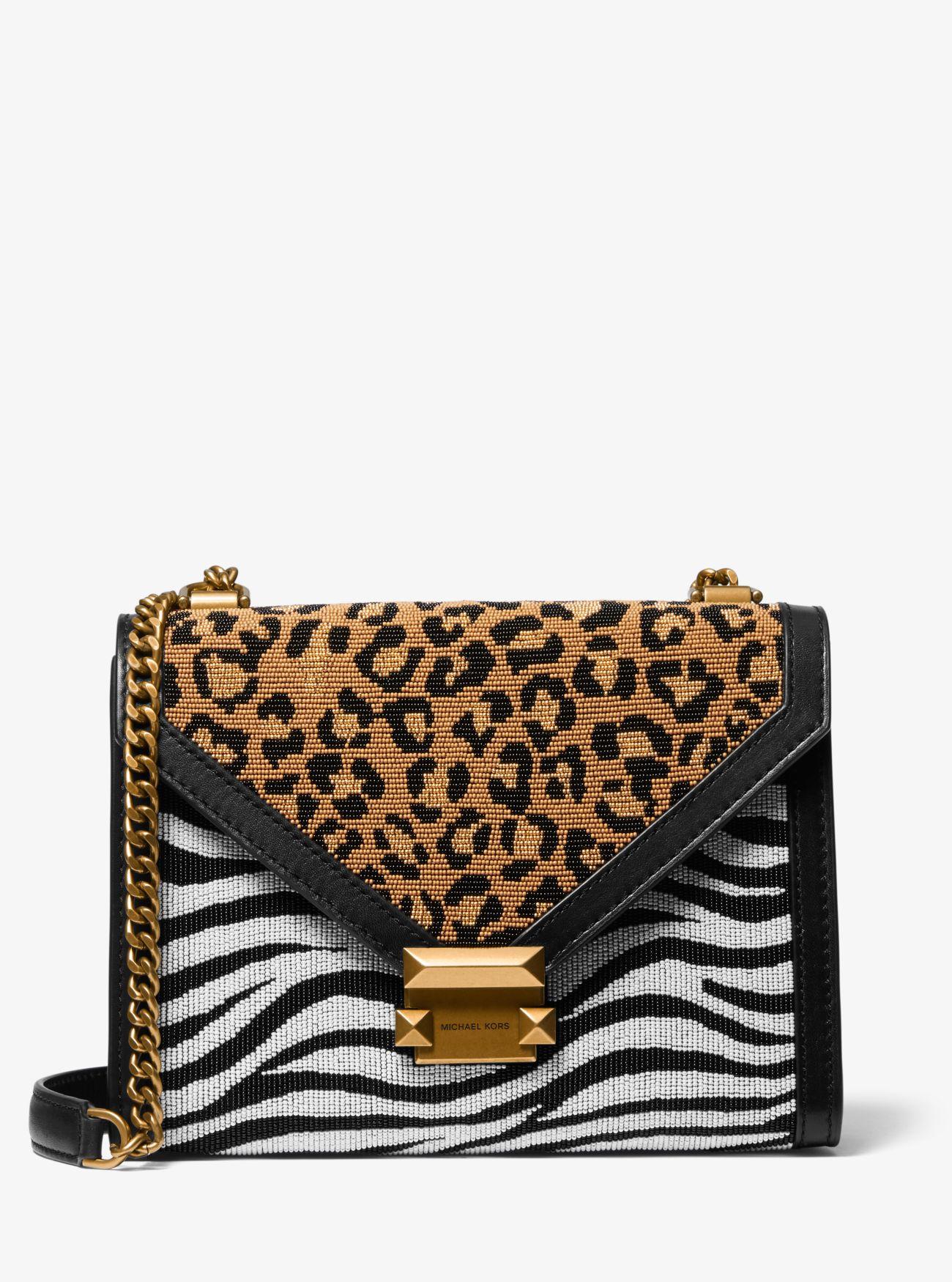 Michael Kors Whitney Large Beaded Animal Print Convertible Shoulder Bag