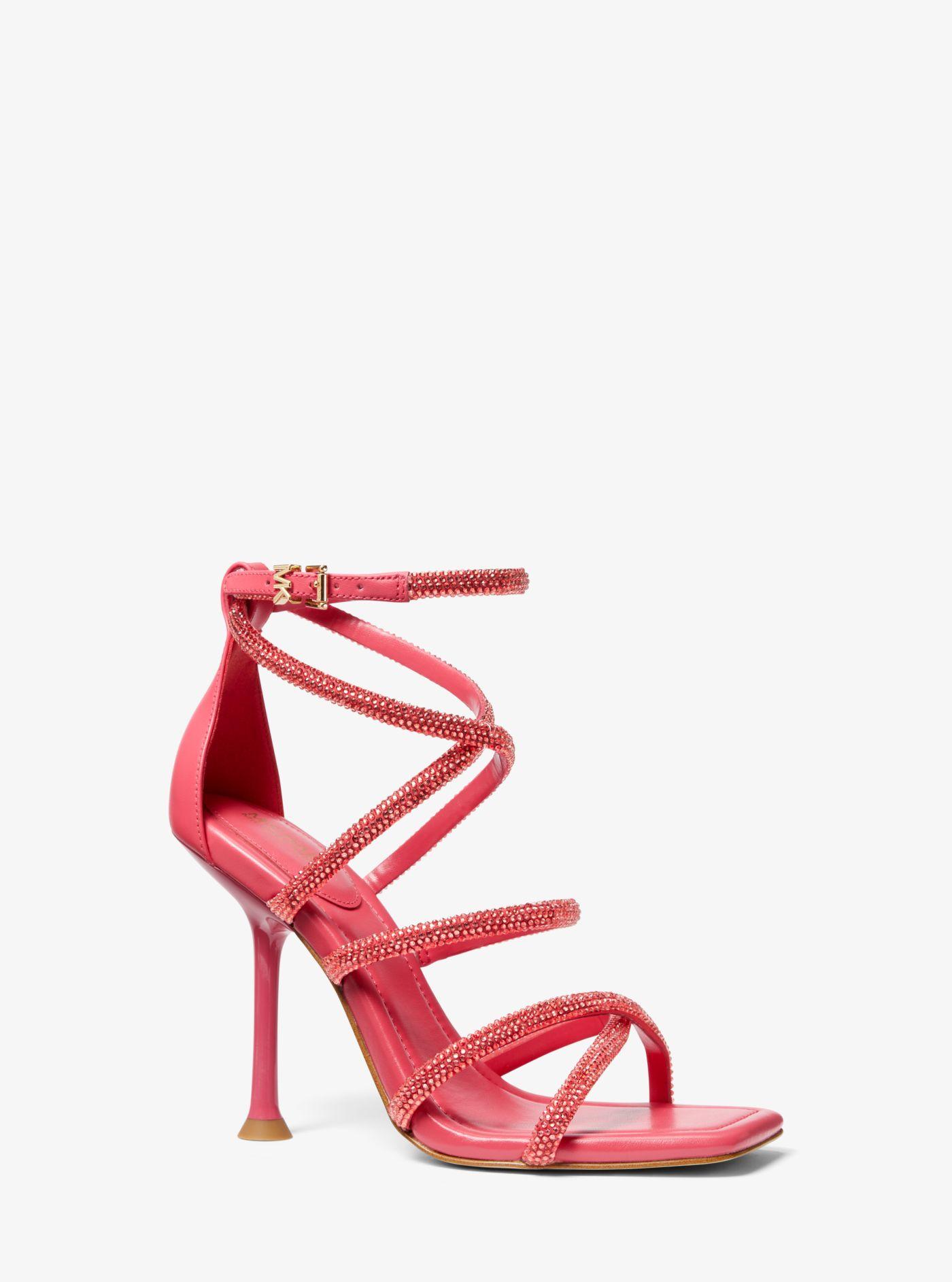Michael Kors Imani Embellished Scuba And Faux Leather Sandal in Red | Lyst