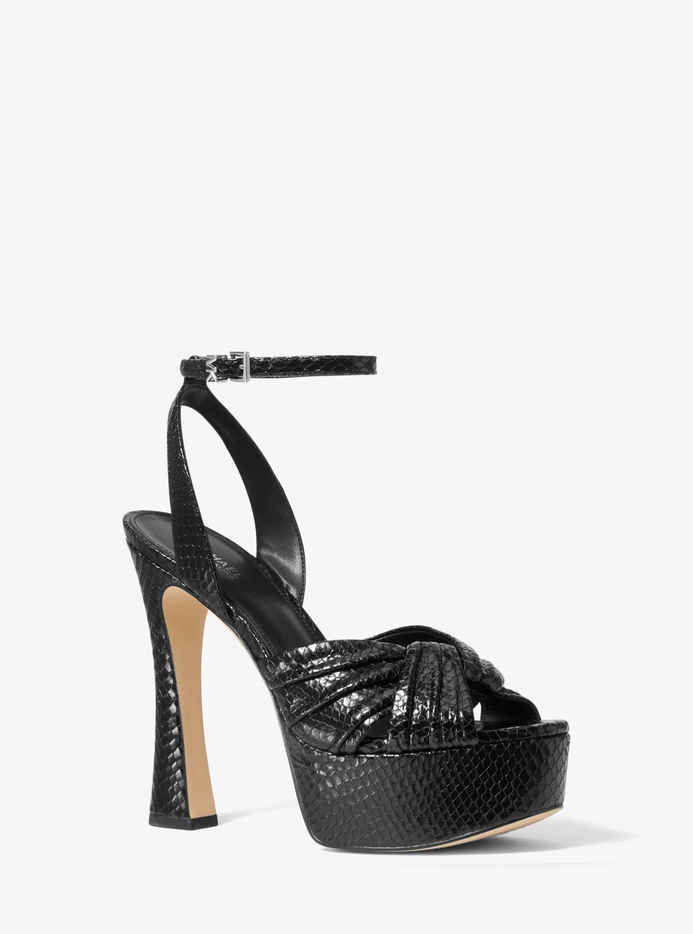 Michael Kors Selena Snake Embossed Leather Platform Sandal in Black | Lyst