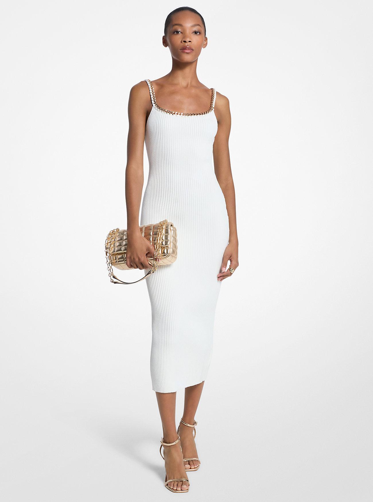 MICHAEL Michael Kors Mk Chain Ribbed Stretch Knit Midi Dress in