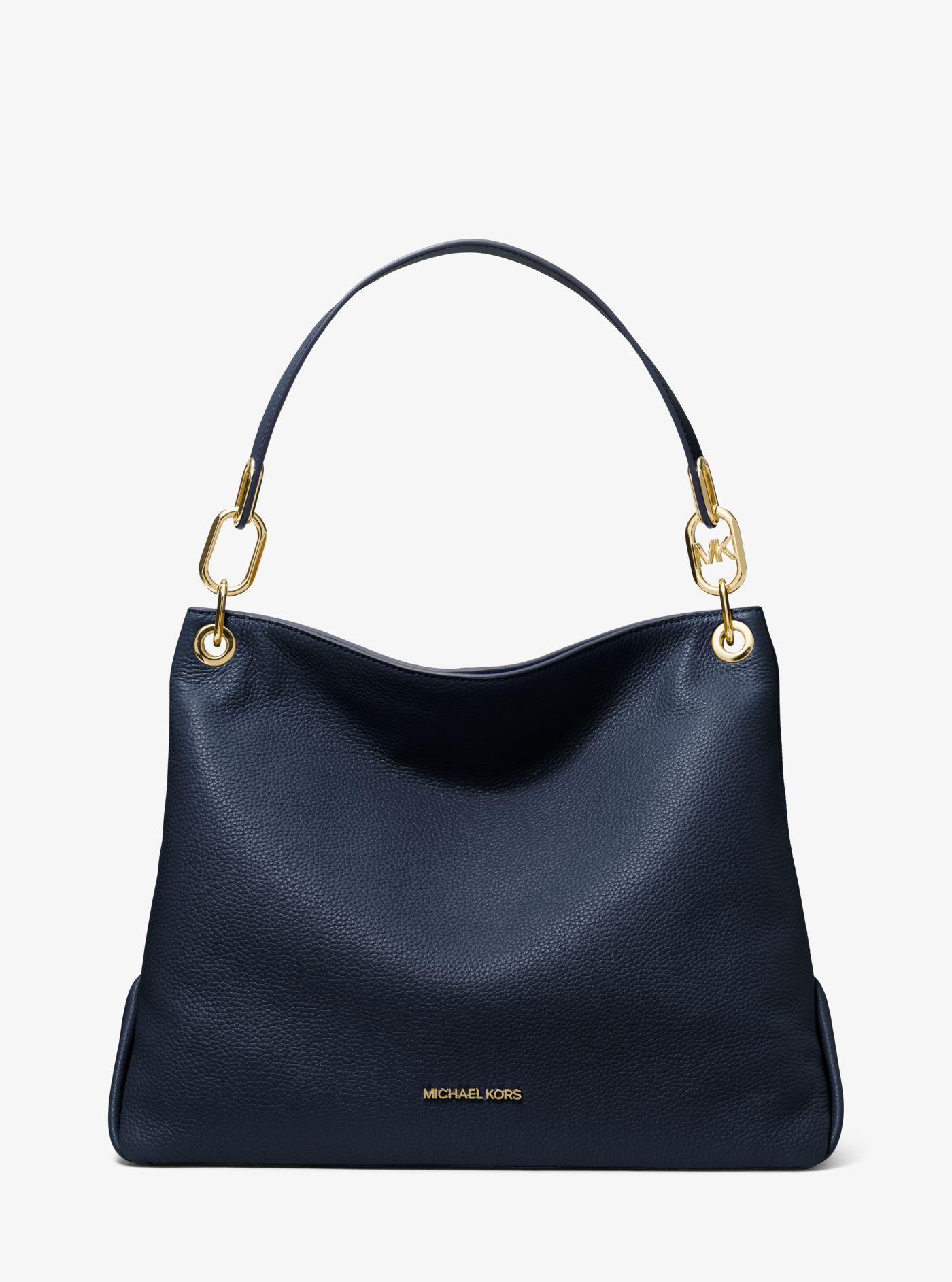Michael Kors Mk Trisha Large Pebbled Leather Shoulder Bag in Blue
