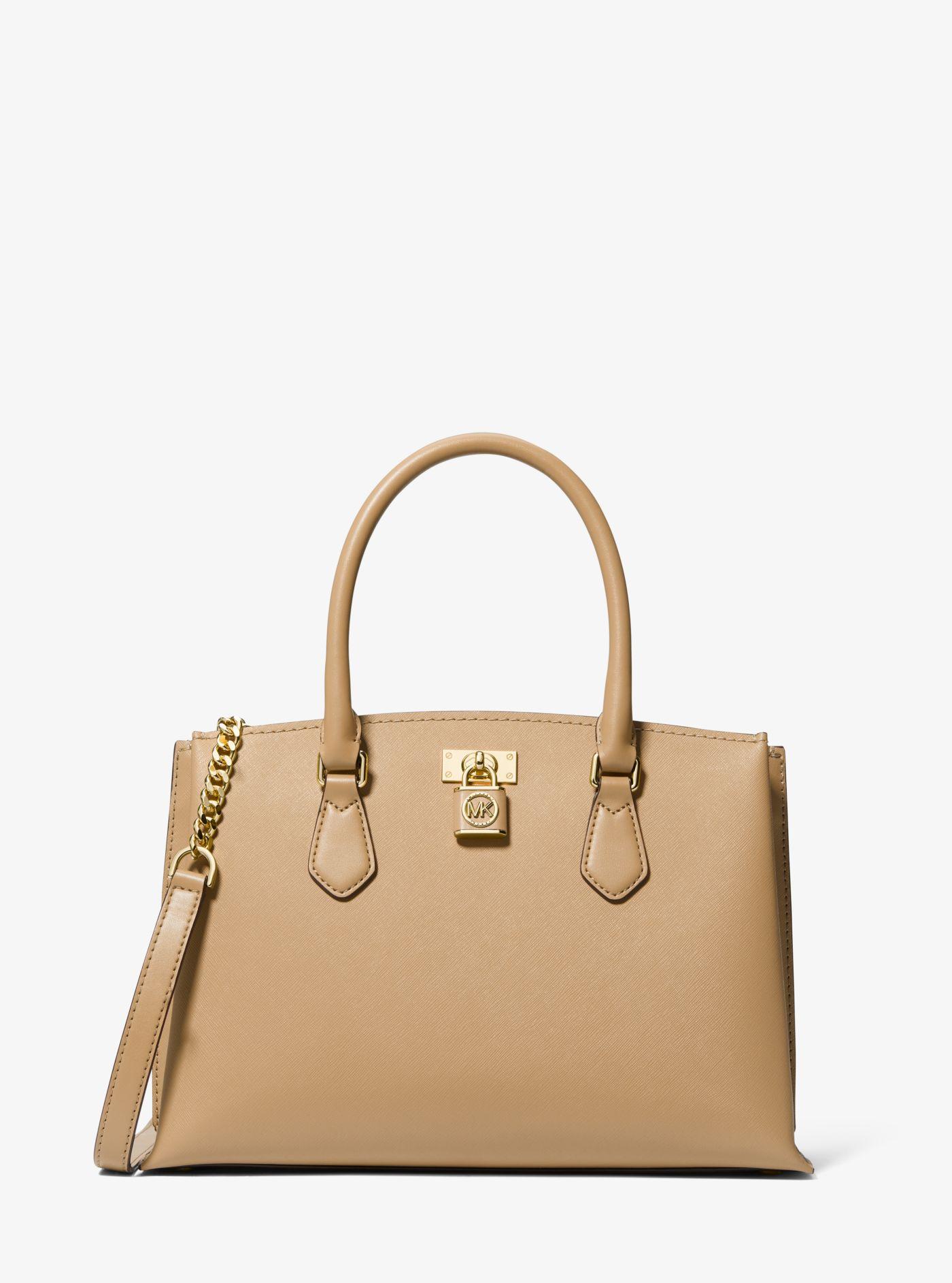 Michael Kors Ruby Medium Saffiano Leather Satchel in Natural | Lyst