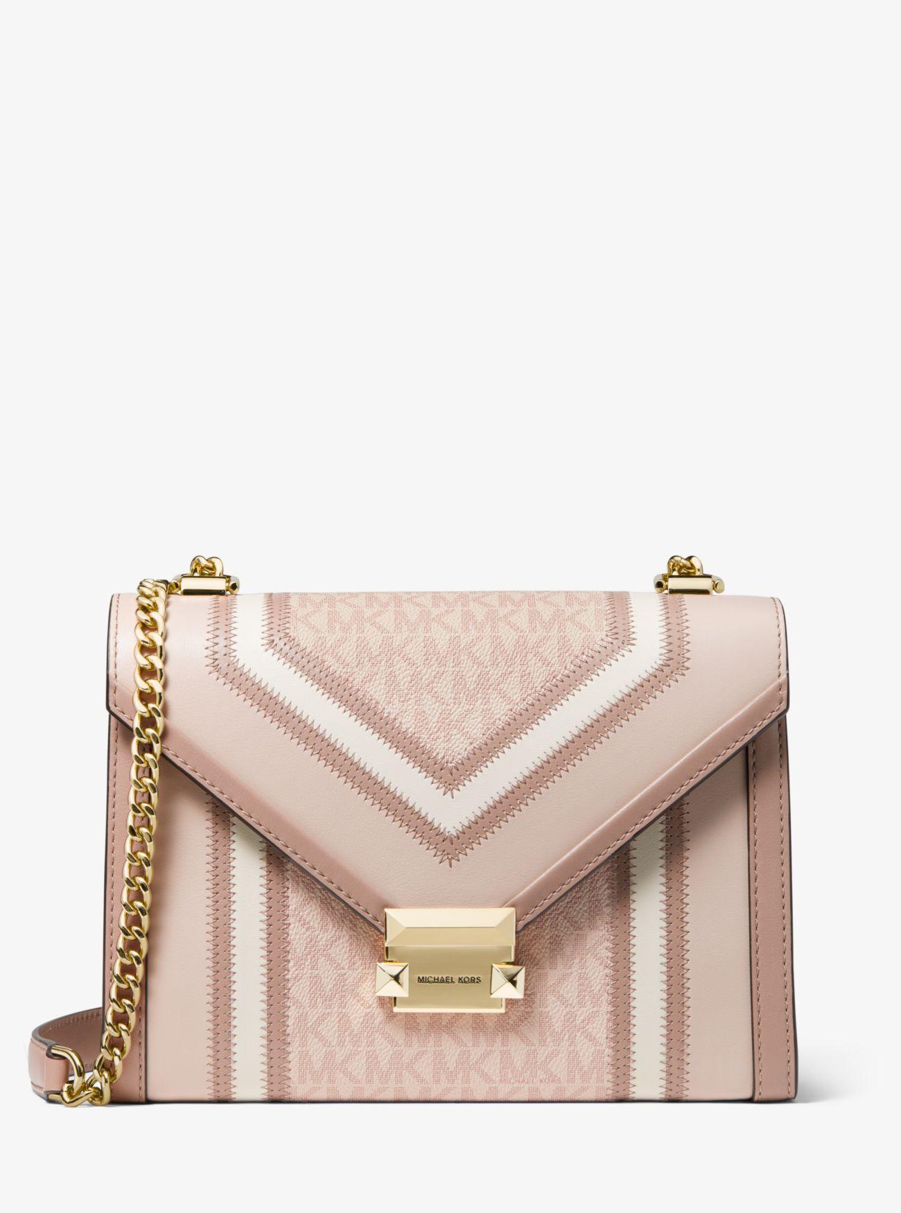 whitney large metallic logo jacquard convertible shoulder bag