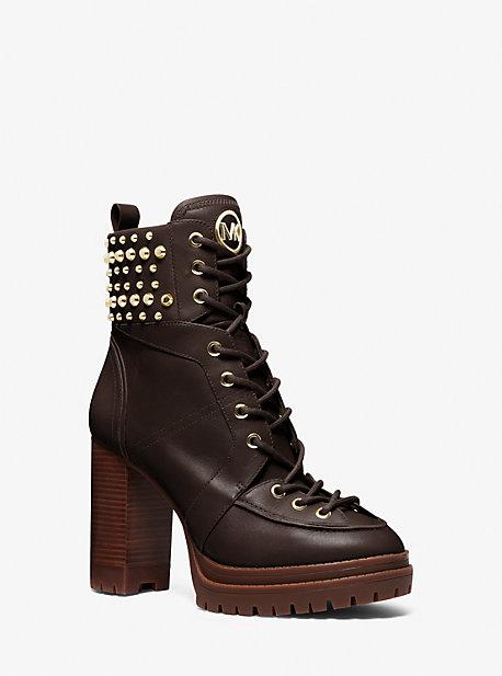 MICHAEL Michael Kors Yvonne Studded Leather Boot in Brown Lyst UK